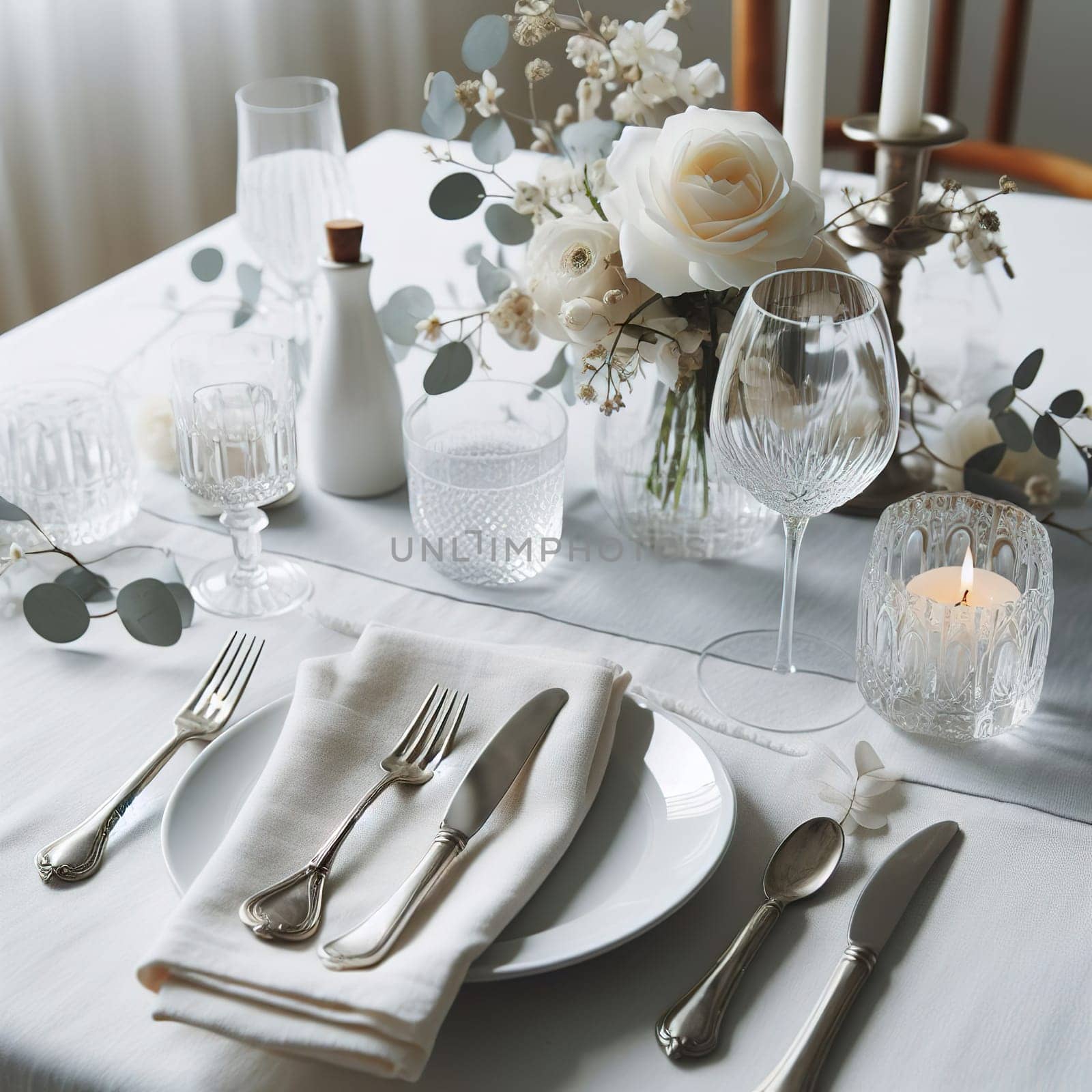 Beautifully set table for a romantic dinner by gordiza