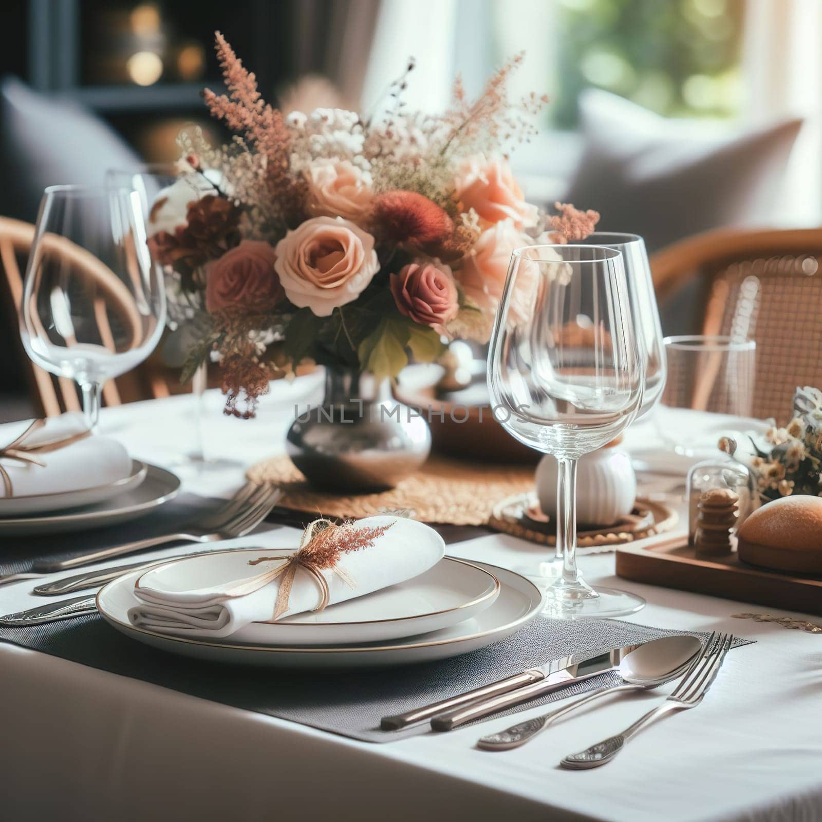 Beautifully set table for a romantic dinner by gordiza