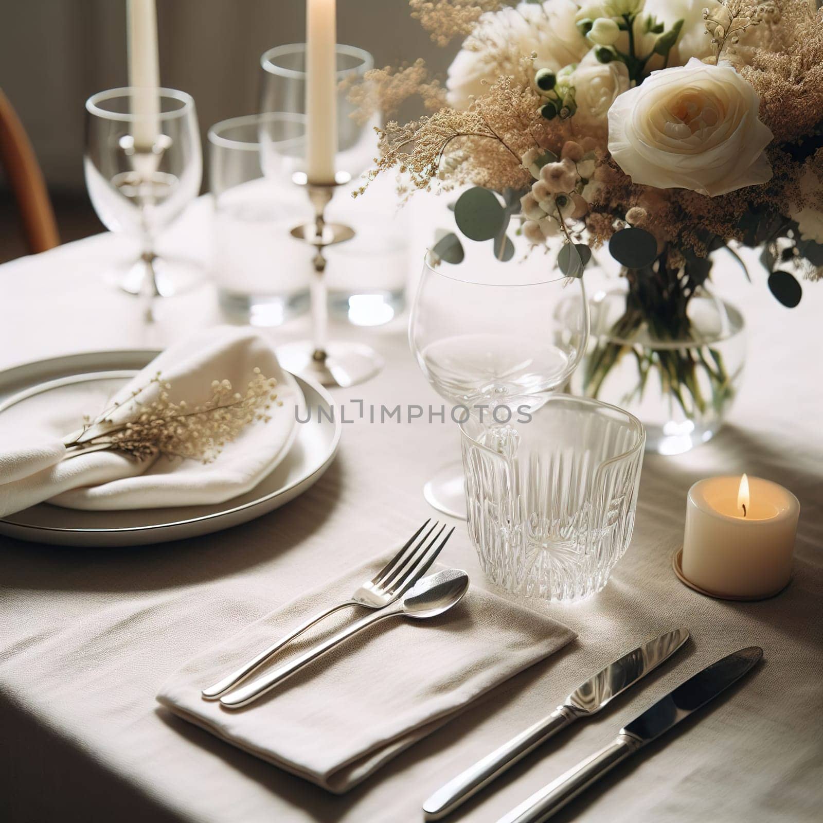 Beautifully set table for a romantic dinner by gordiza