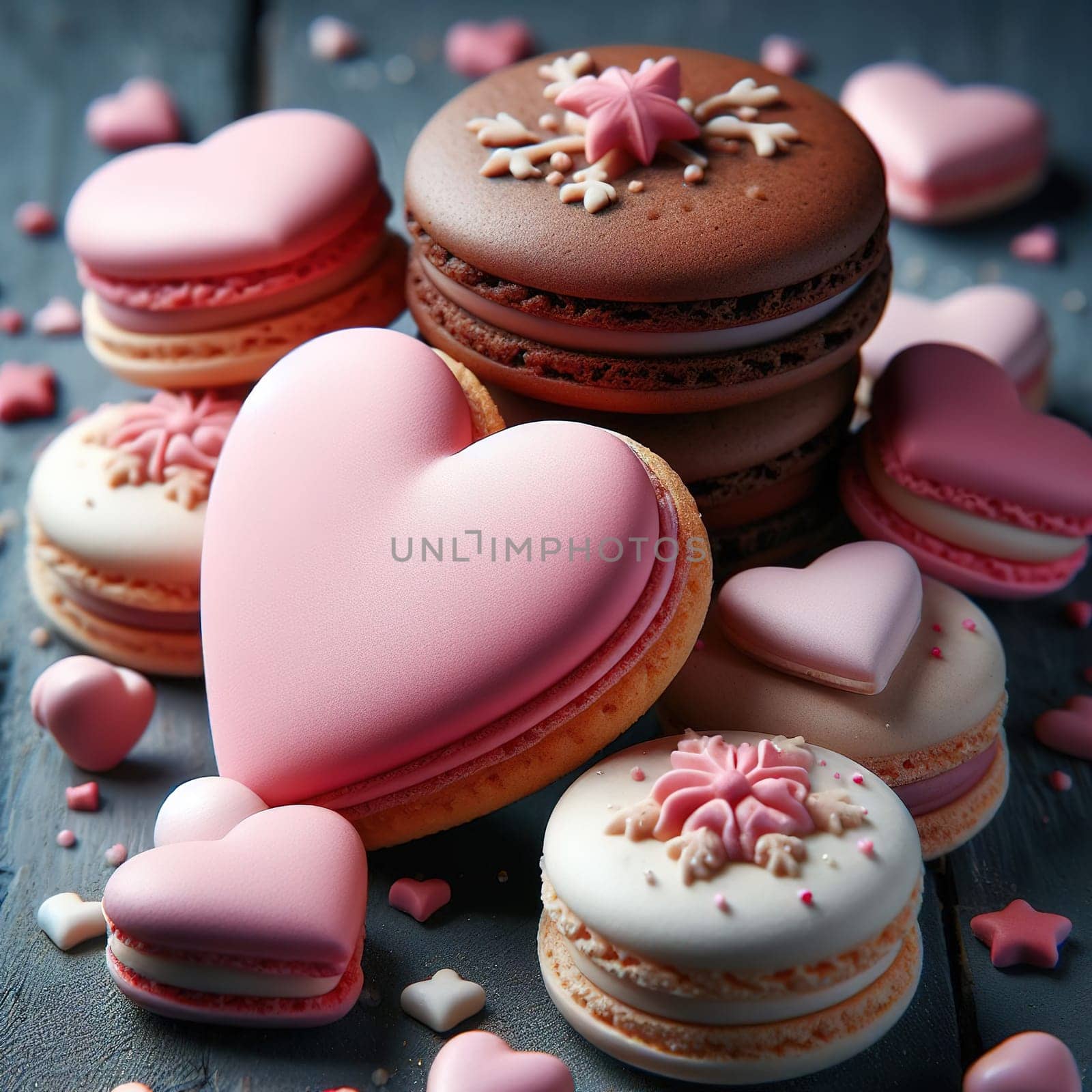 Heart-shaped macaroons. High quality illustration