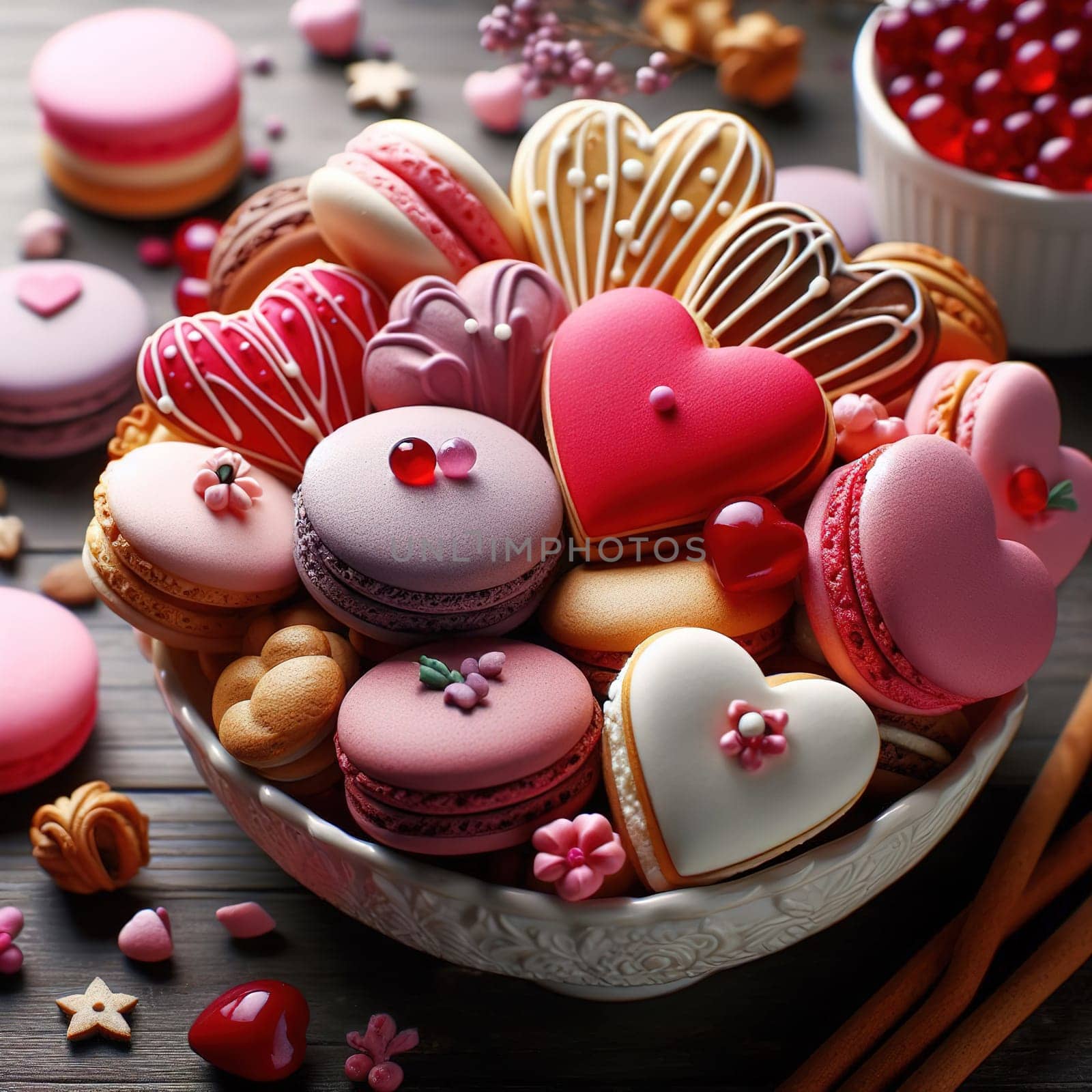 Heart-shaped macaroons by gordiza