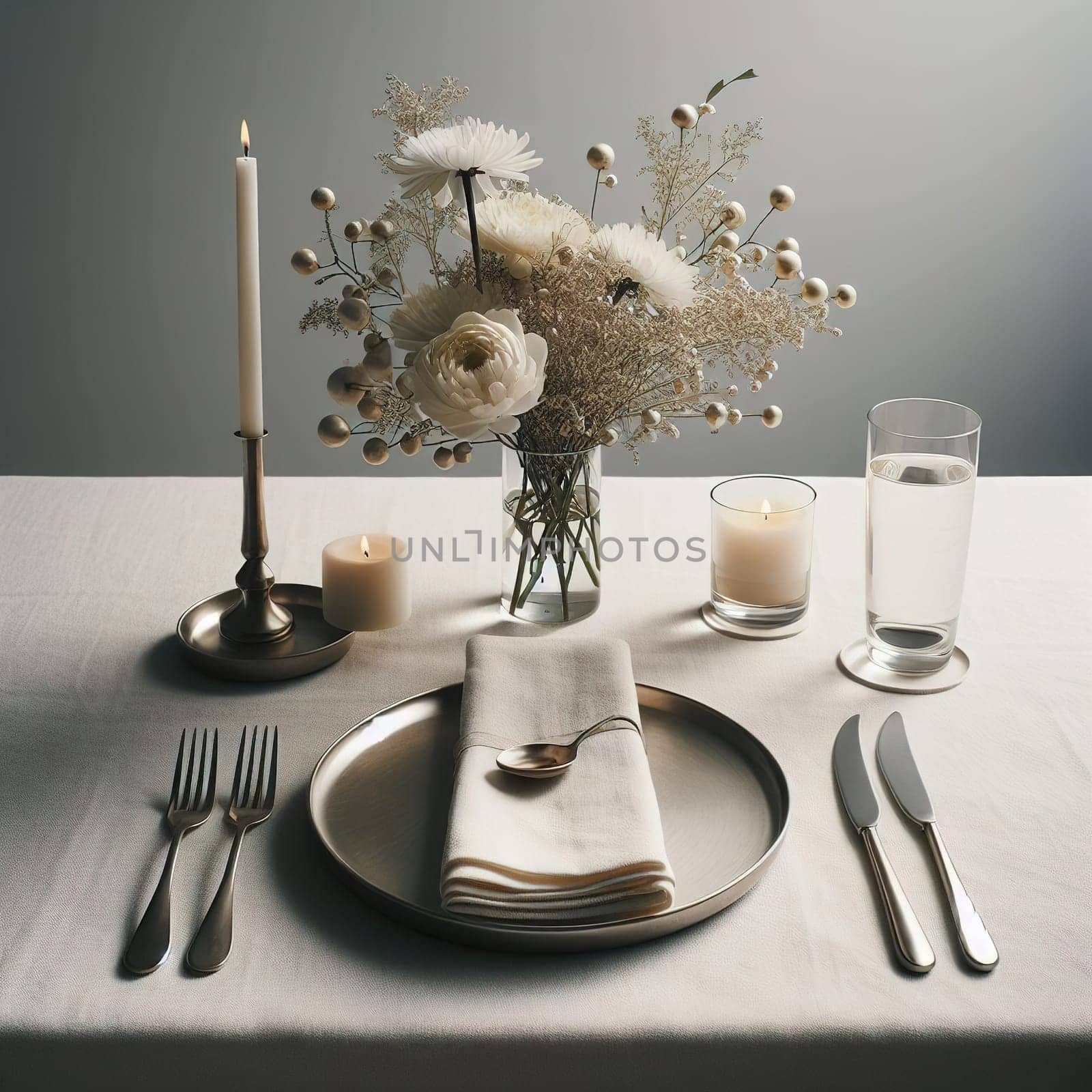 Beautifully set table for a romantic dinner by gordiza