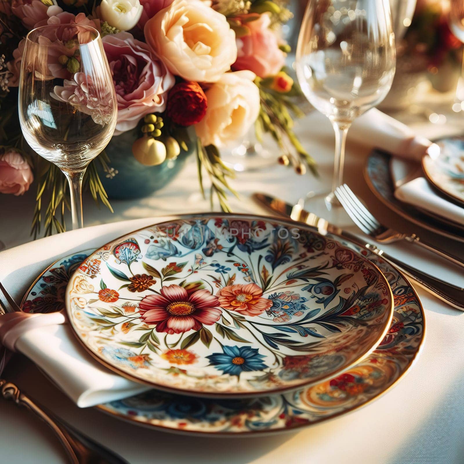 Beautifully set table for a romantic dinner by gordiza