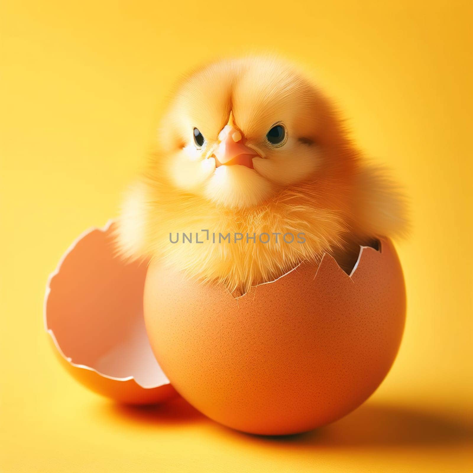A little chick hatched from an egg. Generative AI by gordiza