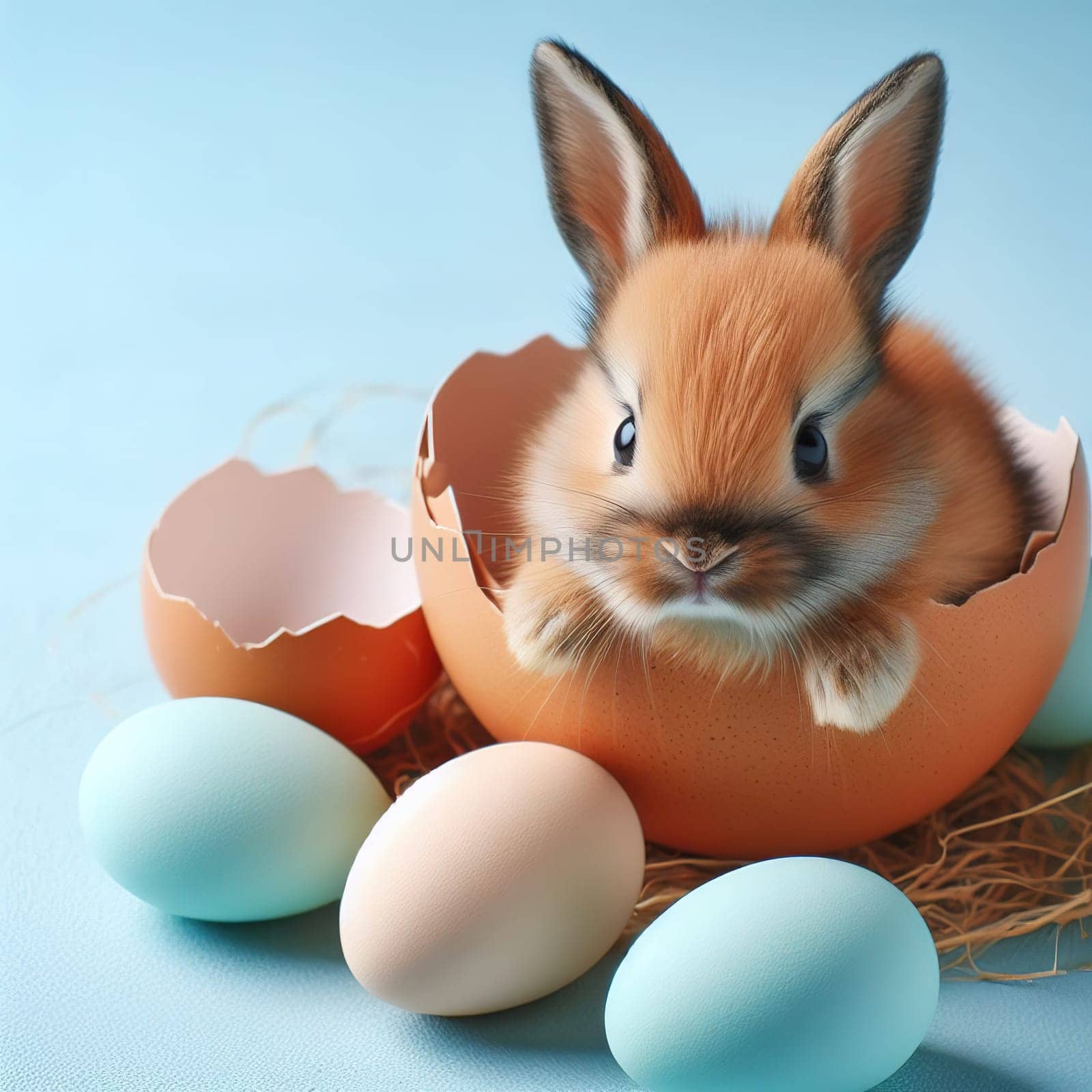 A little rabbit hatched from an egg. Generative AI by gordiza
