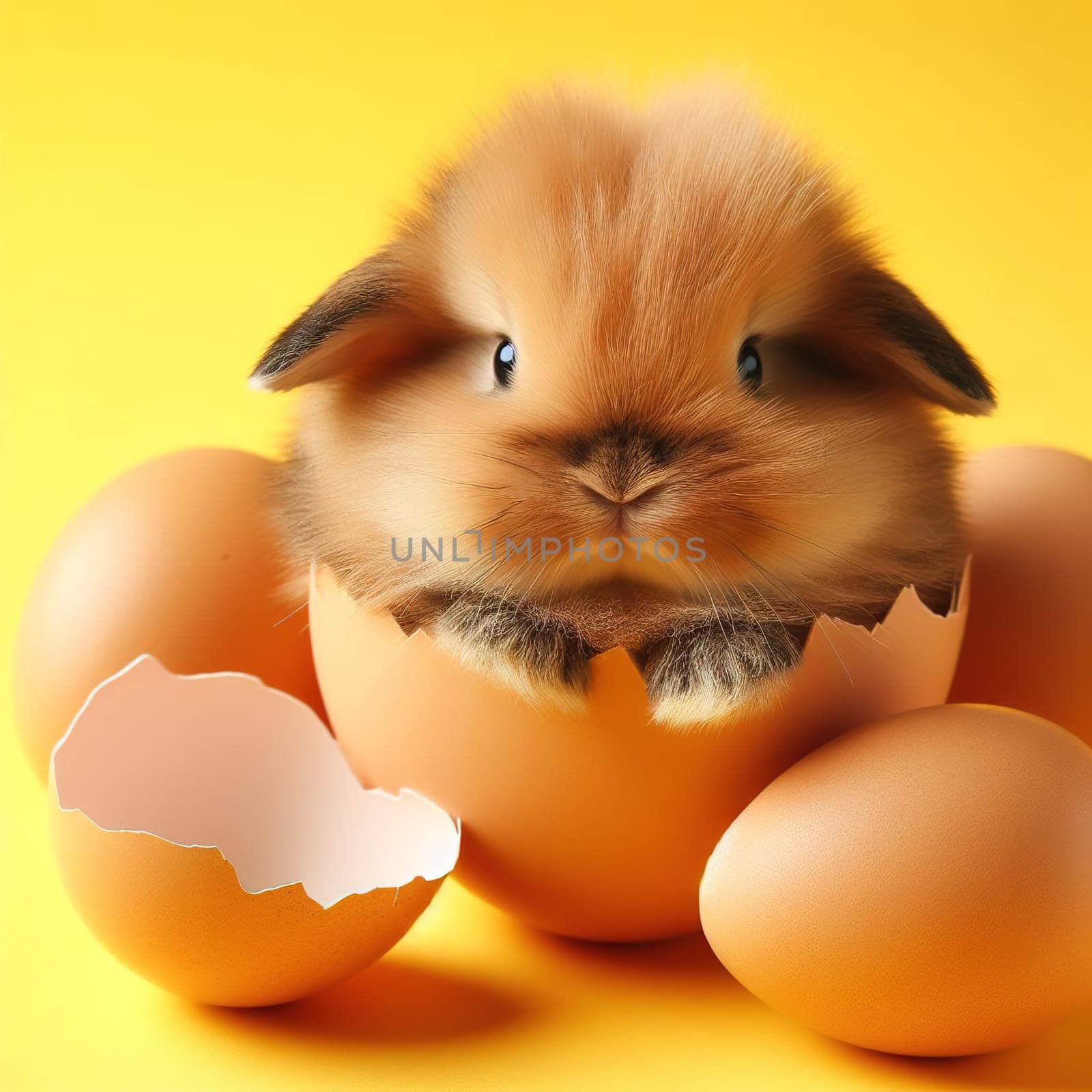 A little rabbit hatched from an egg. Generative AI by gordiza