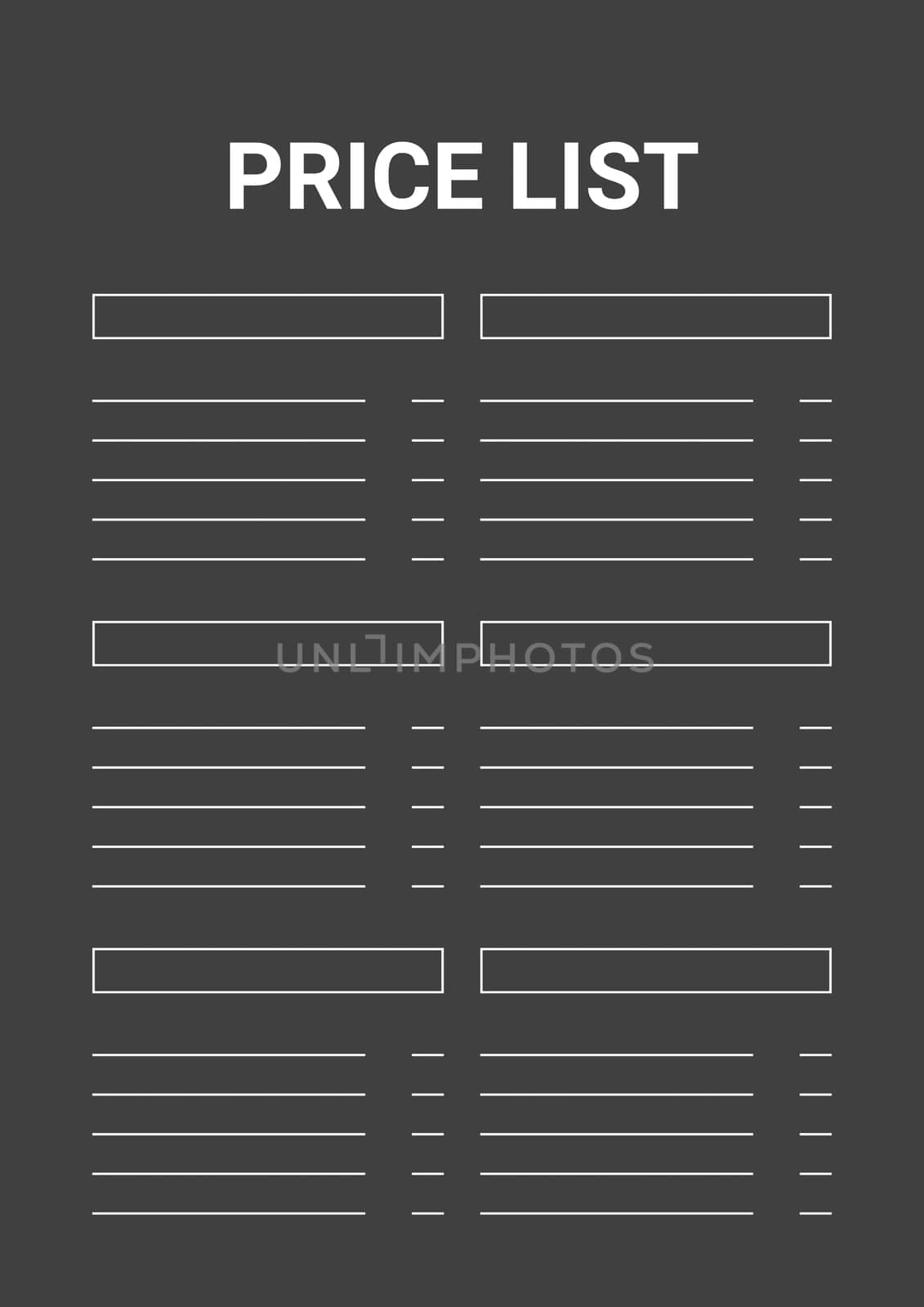 Grey minimalist price list page for notes. price list. Modern Business organizer