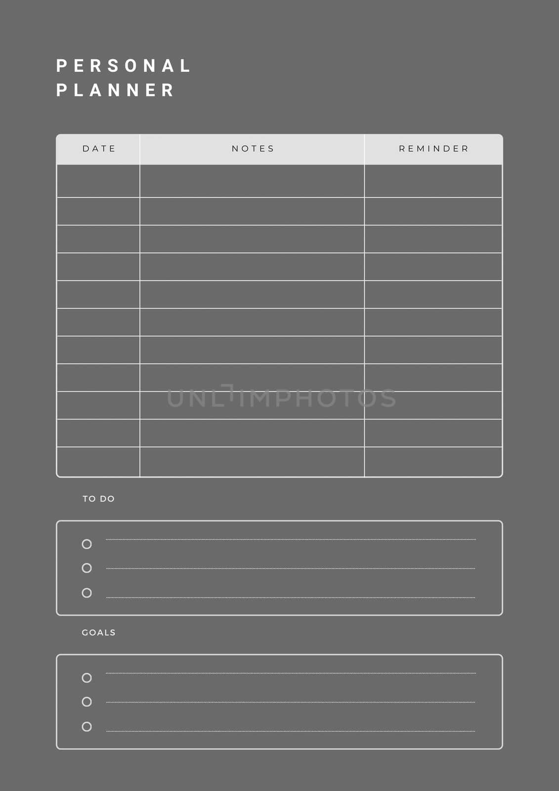 Notebook pages for notes, goals and to do list. Personal planner page template. Weekly schedule page. by Dustick