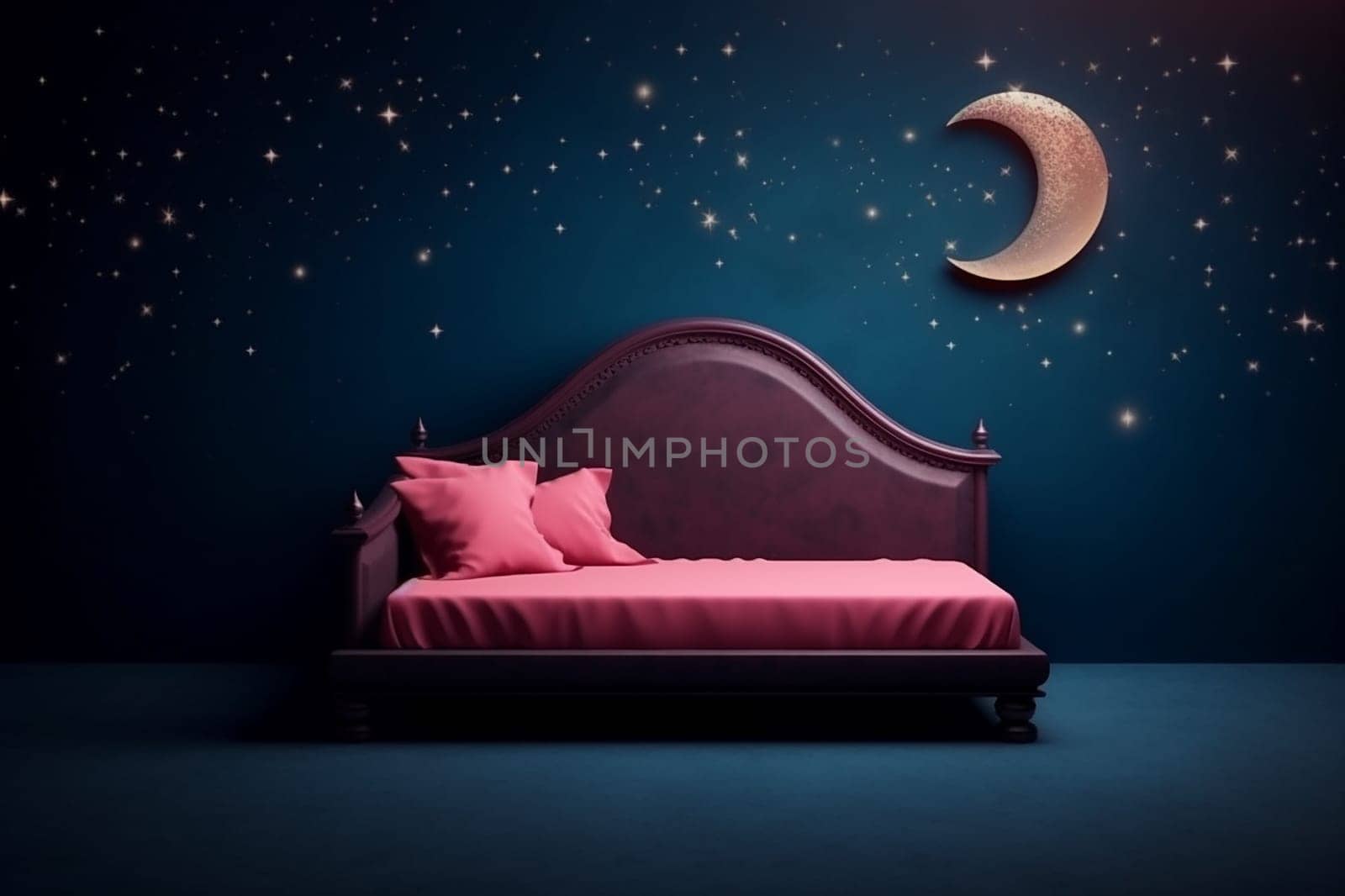 Dream Bedroom with Starry Night Sky wallpaper, gold and blue by Hype2art
