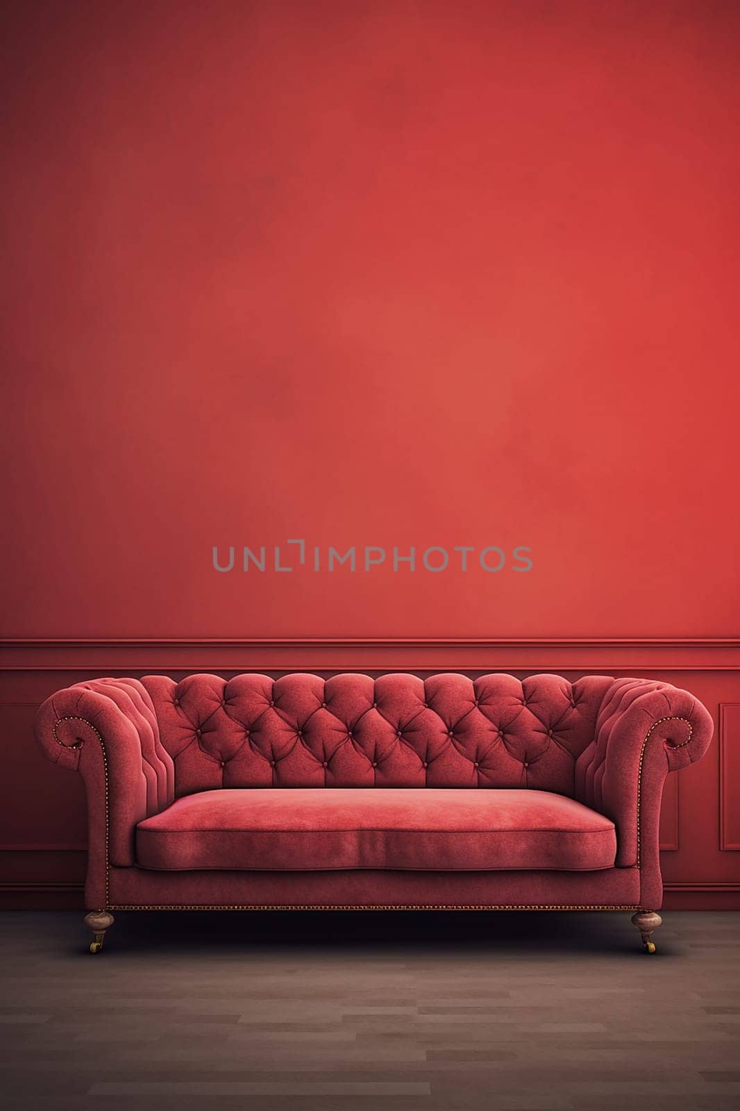 A Red Velvet Sofa in a Luxury and Elegant Living Room with red background