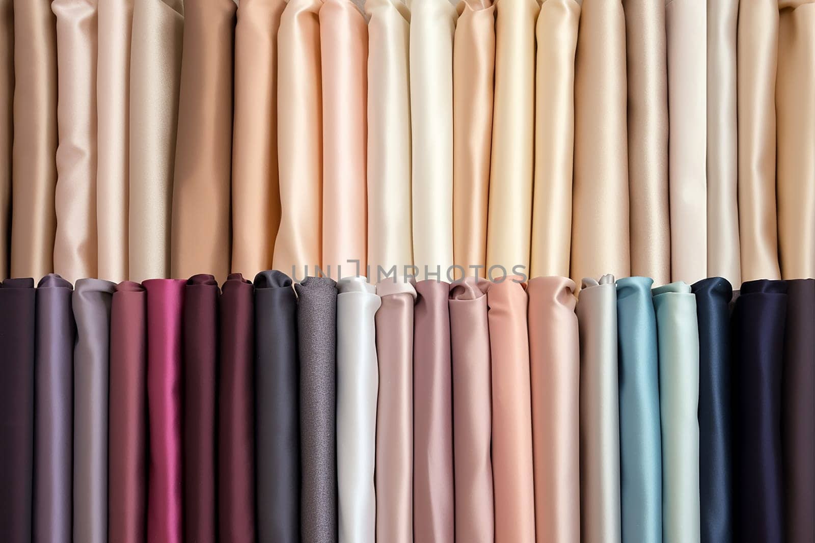 A pile of gradient color sink, or satin, perfectly order in color gradient scheme
