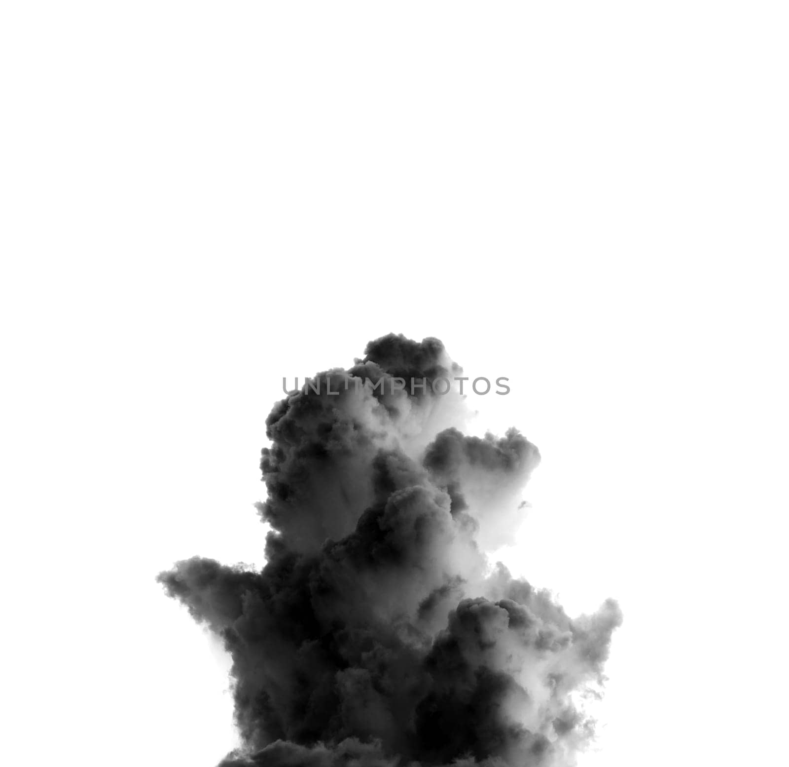 Black smoke cloud on white background.
