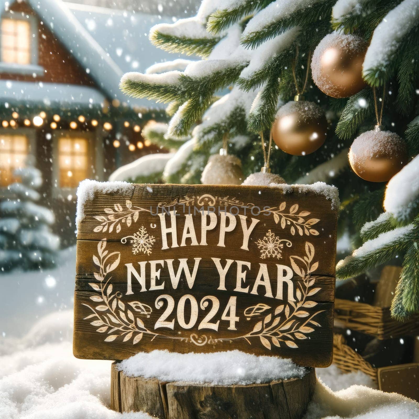 2024 Happy New Year, Greeting Card. Generative AI.