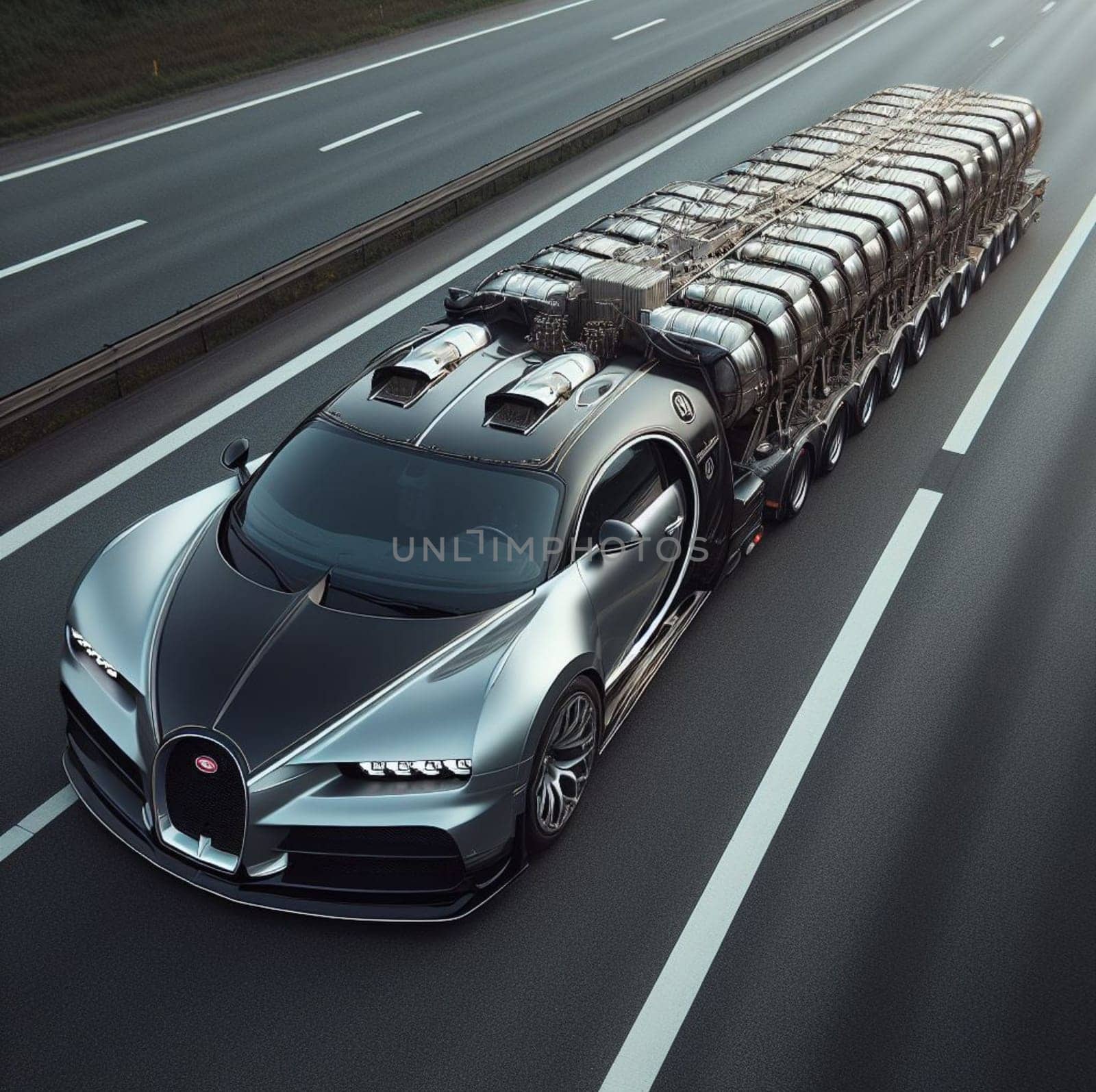 a semi truck design custom conversion supercar speed in motorway with cargo trailer by verbano