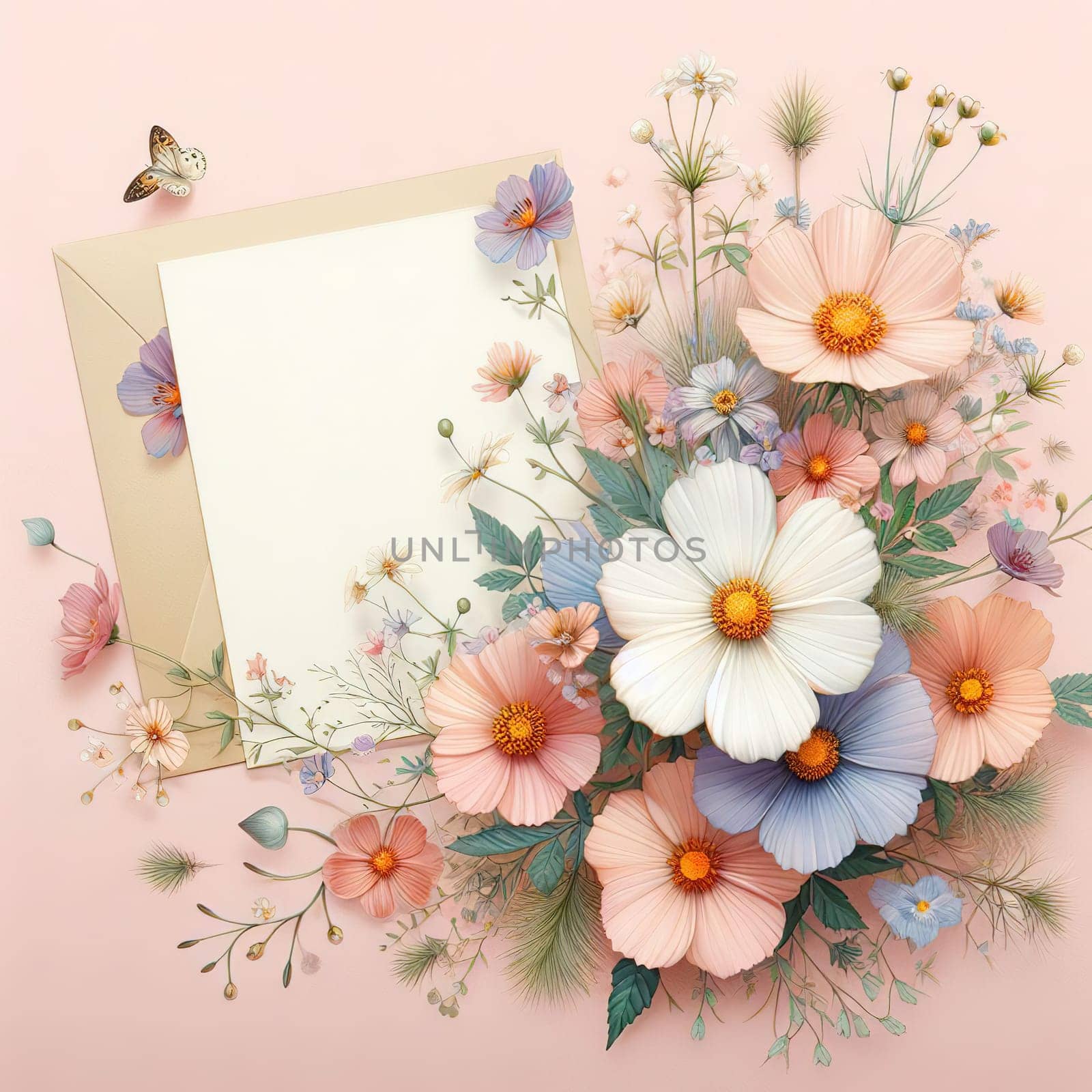 Banner in pastel colors with flowers. High quality illustration