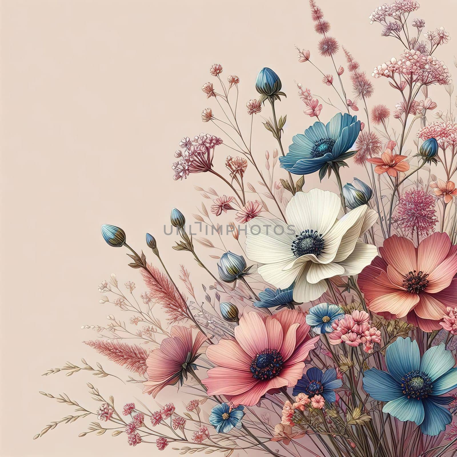 Banner in pastel colors with flowers. High quality illustration