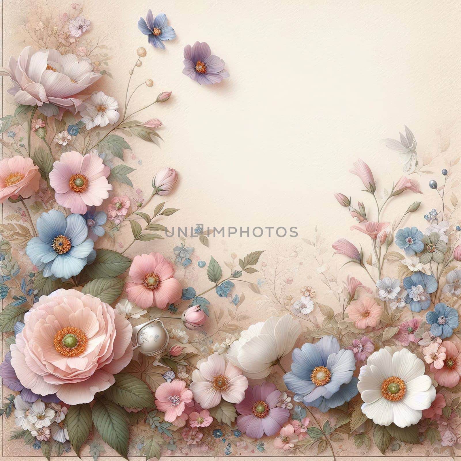 Banner in pastel colors with flowers. Generative AI by gordiza