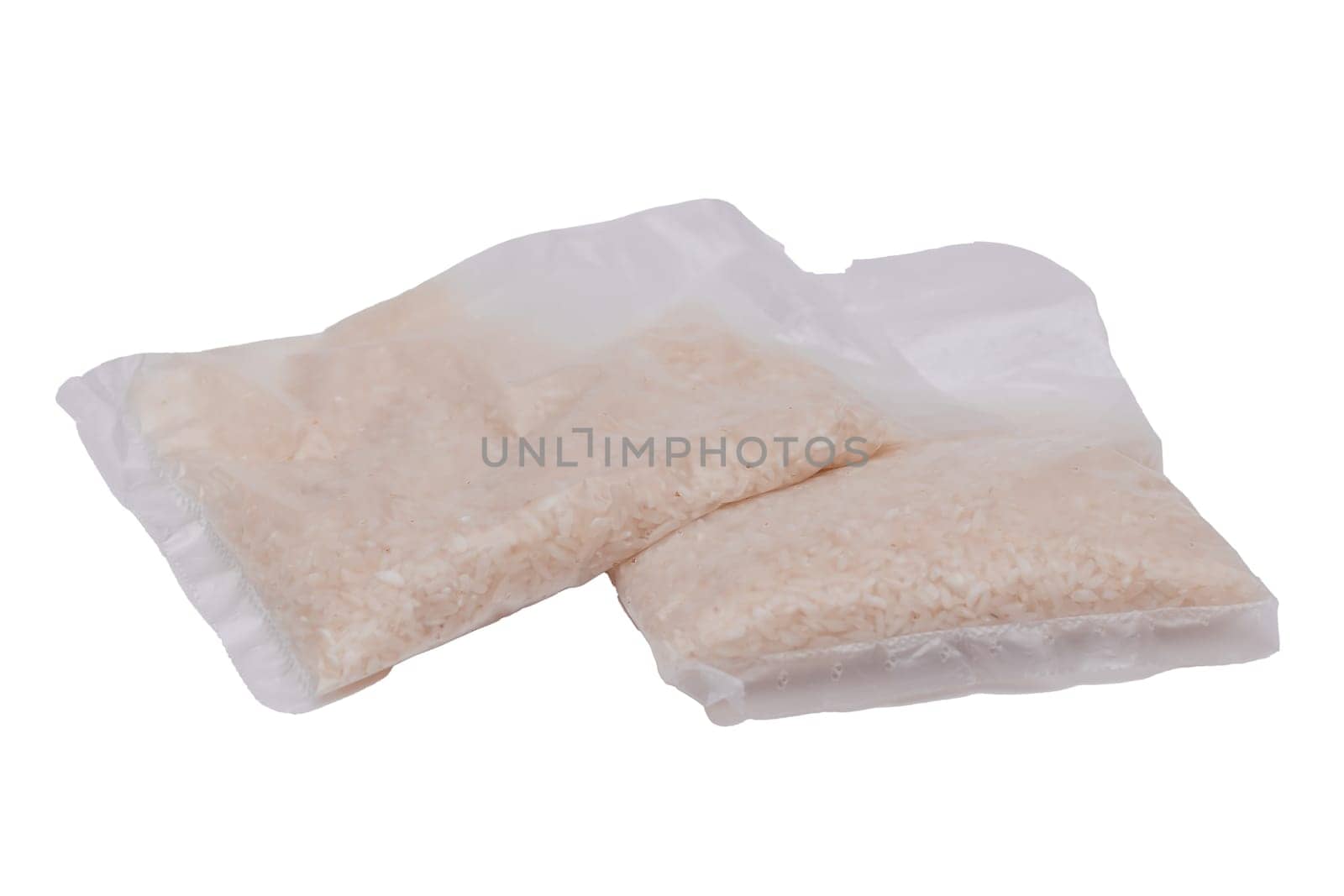 A Plastic Bags of White Long Grain Rice - Isolated on White by InfinitumProdux