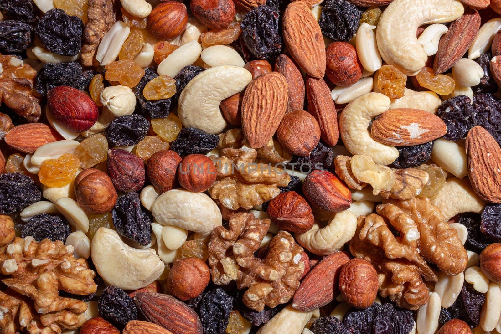 Mixed Nuts: Almonds, Walnuts, Cashews, Peanuts, Hazelnuts, Dried Prunes and Raisins by InfinitumProdux