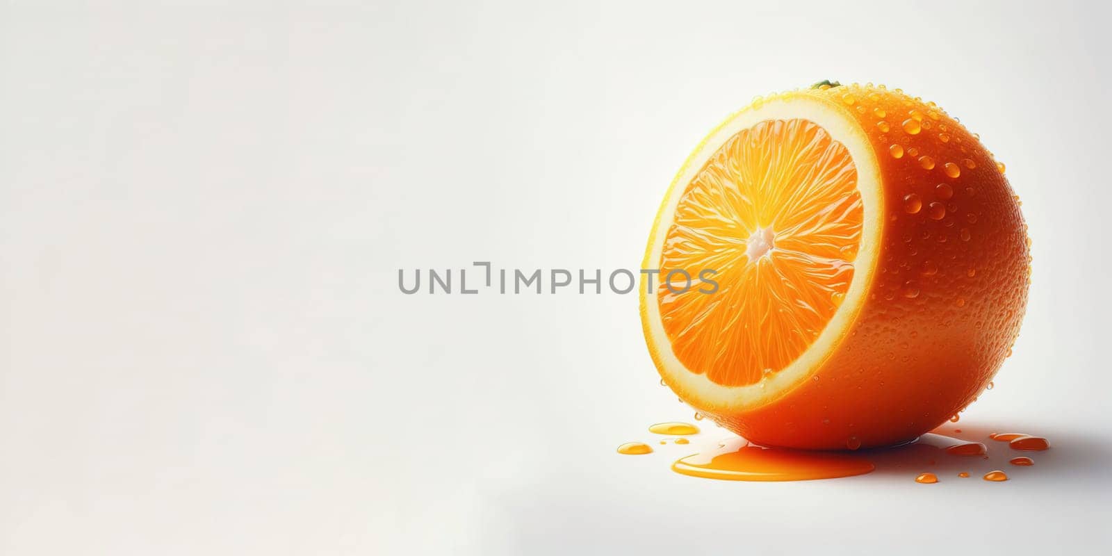 Juicy orange on a light background. Drops of juice. Generative AI. High quality photo