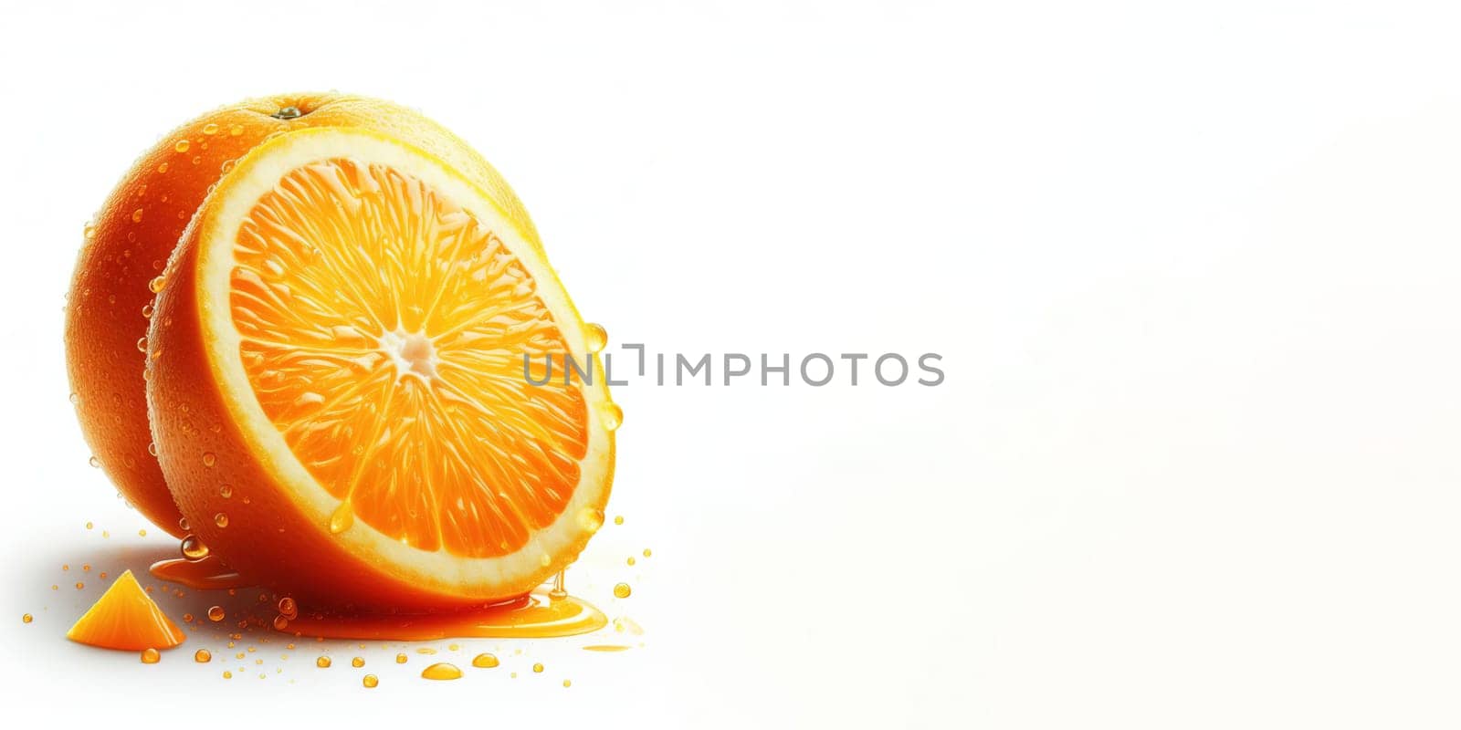 Juicy orange on a light background. Drops of juice. Generative AI. High quality photo