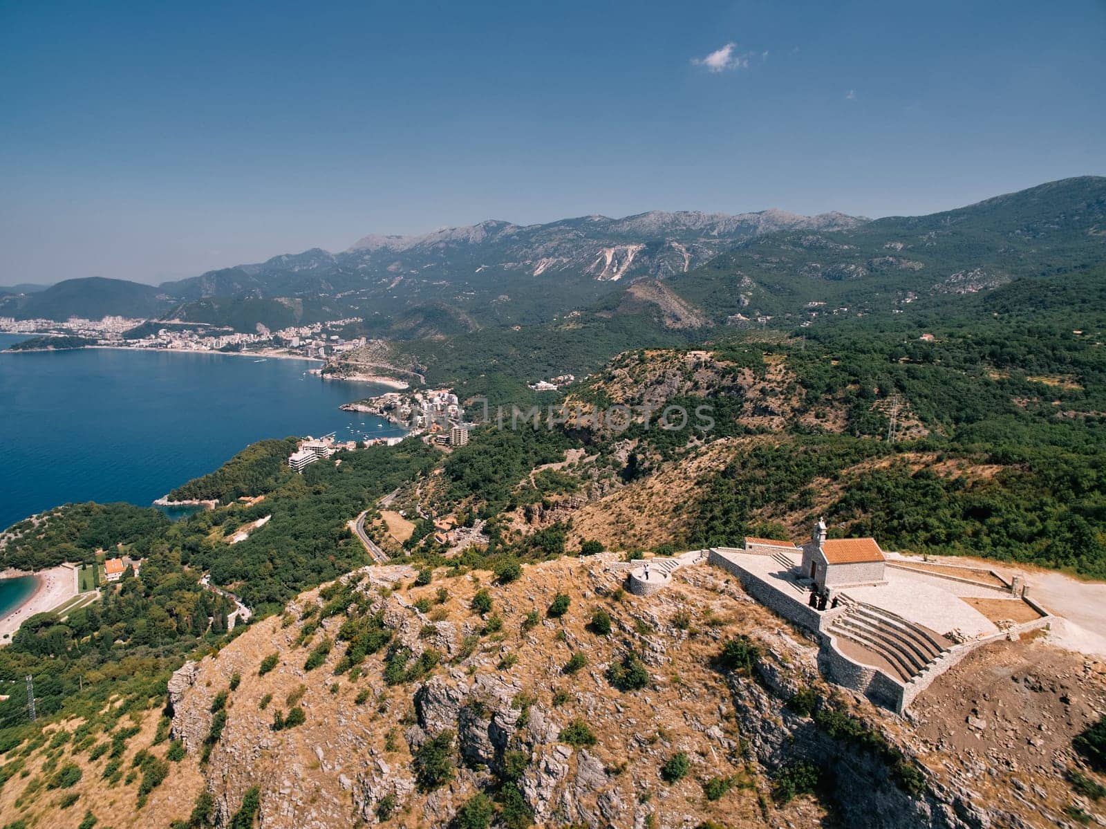 Observation deck of the Church of St. Sava in the mountains. Montenegro. High quality photo