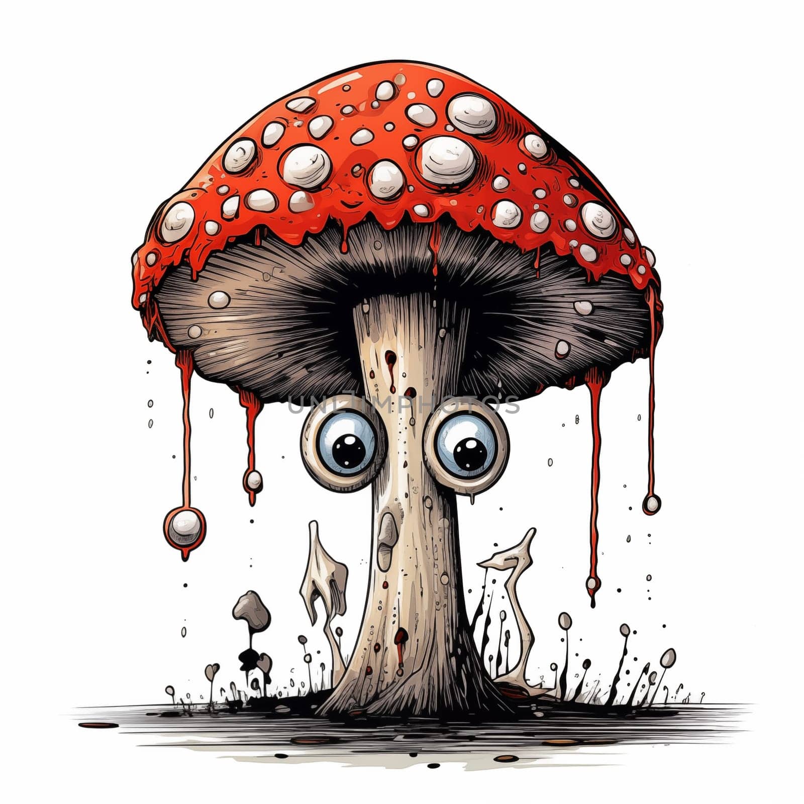 Image of a funny fly agaric with frightened eyes. High quality photo