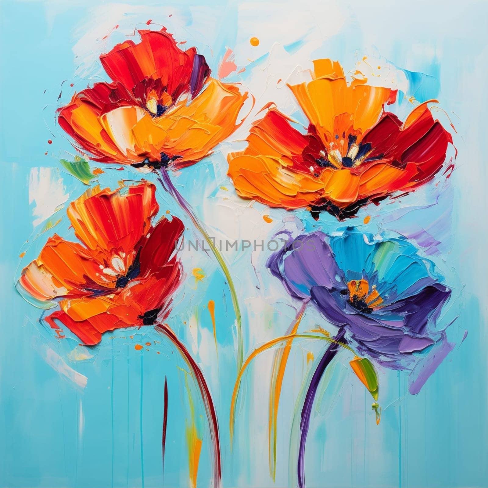 Red poppies. Oil Paint Drawing. High quality photo
