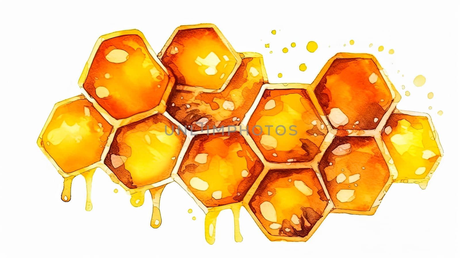 Golden sweetness, Honeycomb in watercolor, a warm and artistic theme capturing the natural beauty of this sweet and delectable treat.