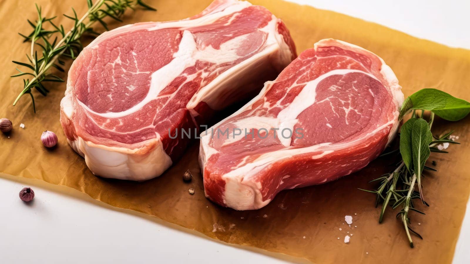 Hearty indulgence, Beef steak with bone, expertly captured on parchment, presented on a white isolated background. A culinary delight in every detail.