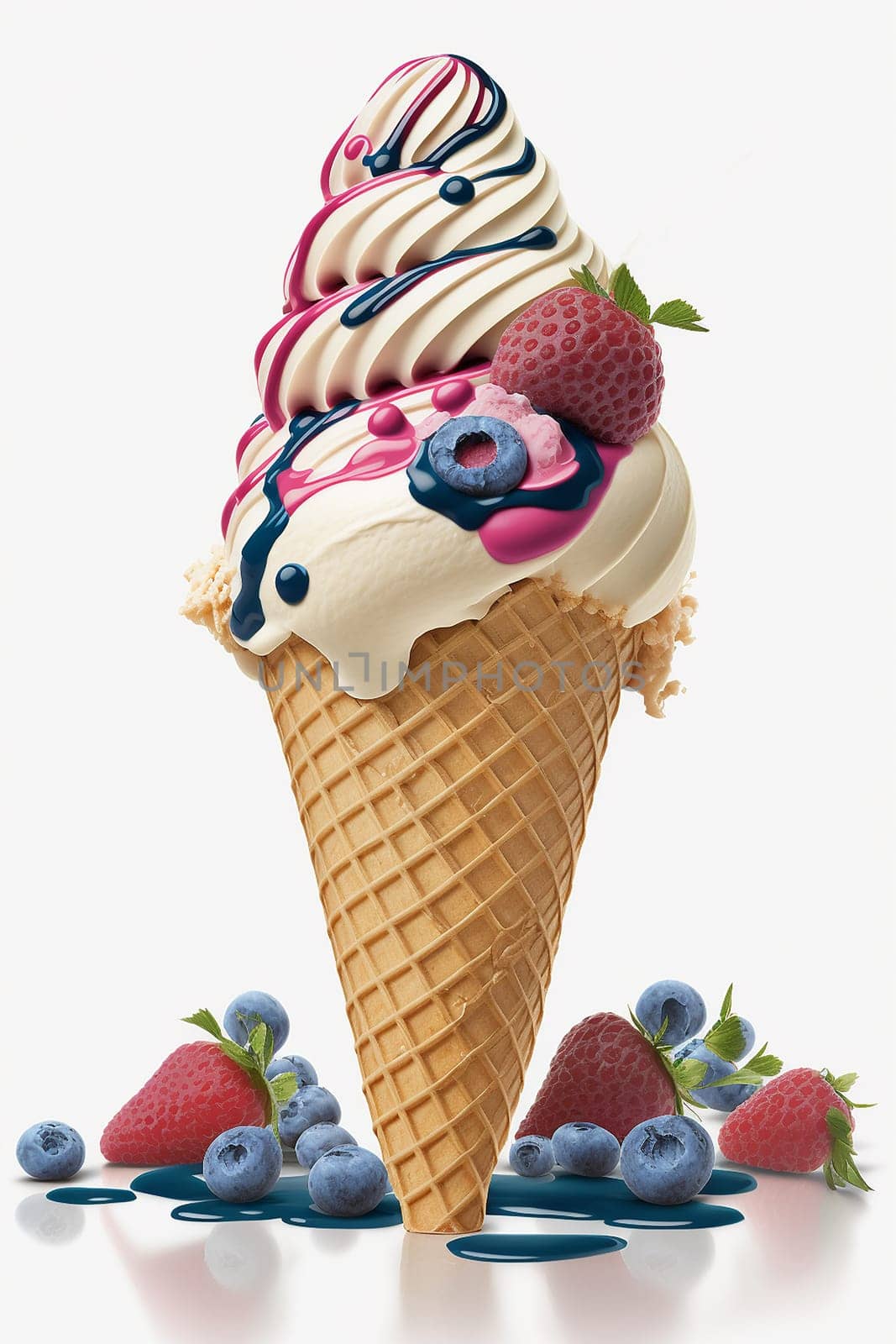 Ice cream cone isolate on white background. Generative AI, by mila1784