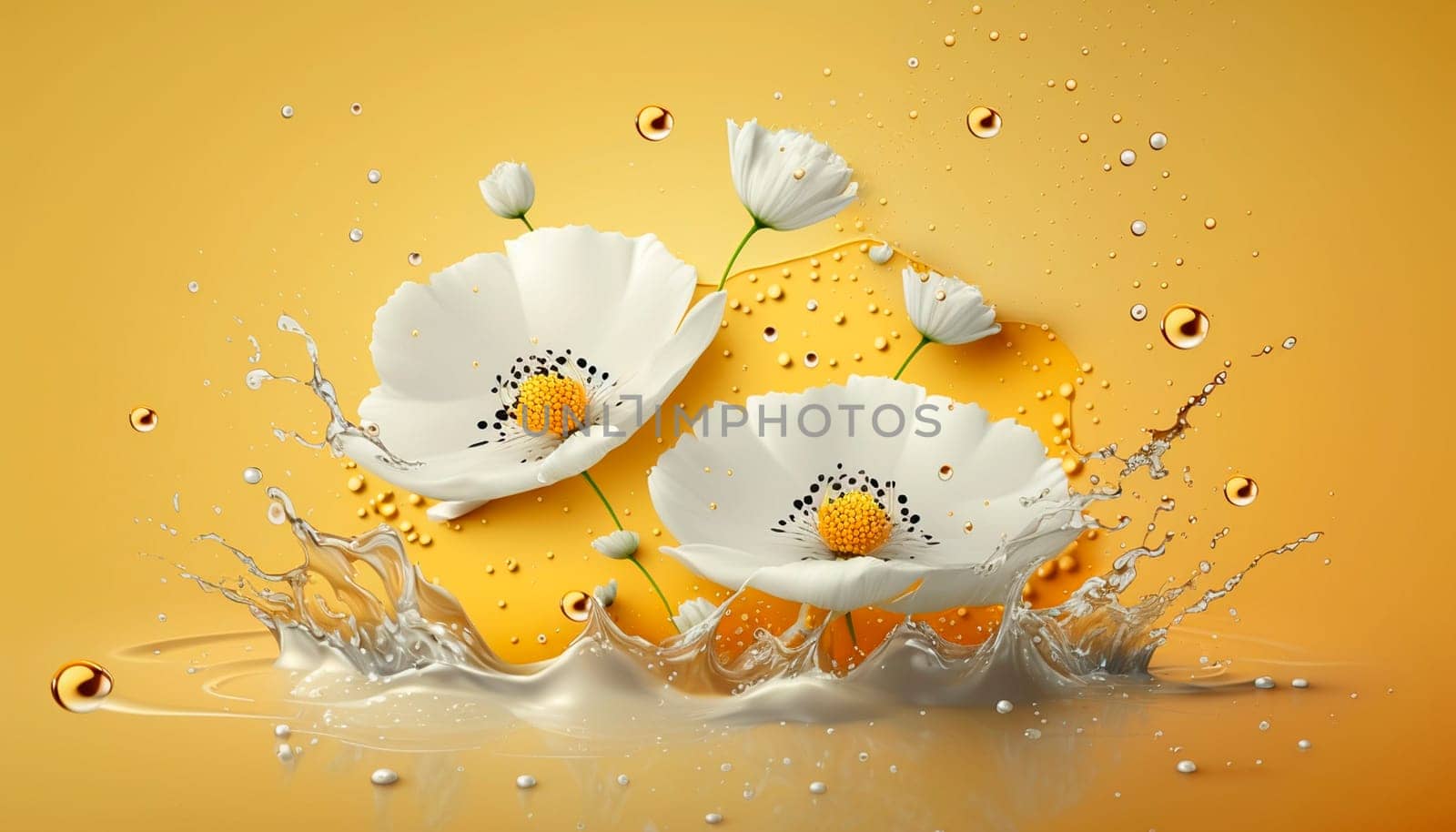 Flowers splash beautiful postcard or place for a subject. Generative AI,