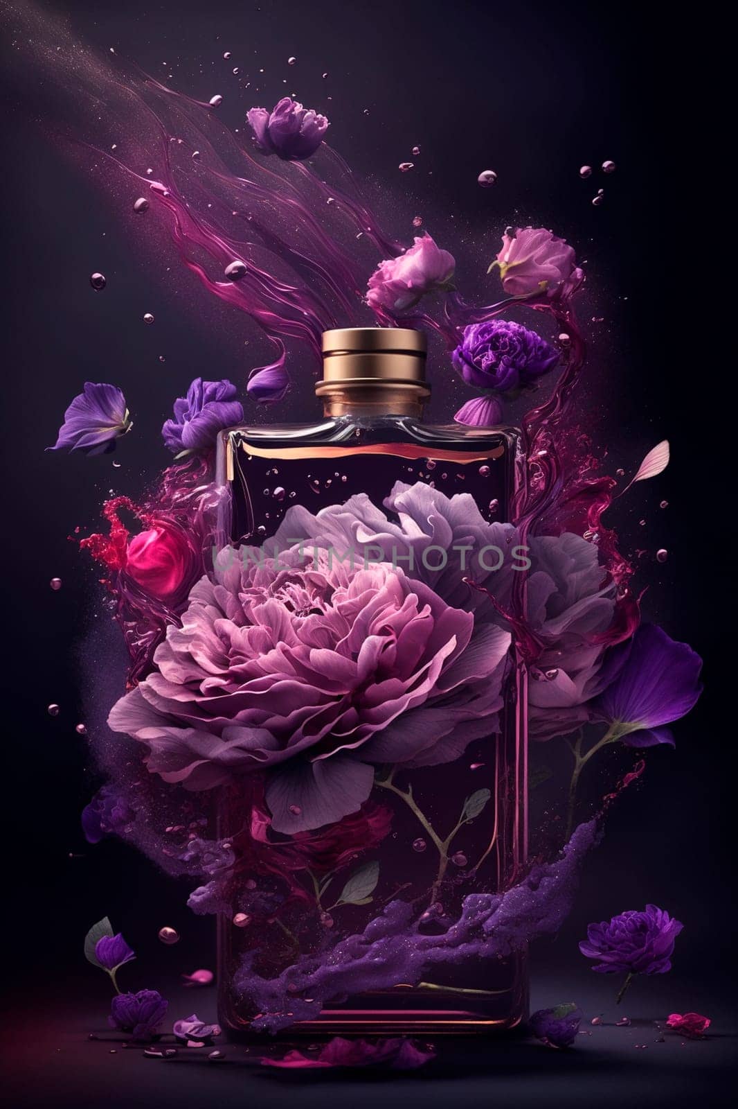 Perfume with floral aroma burst. Generative AI,