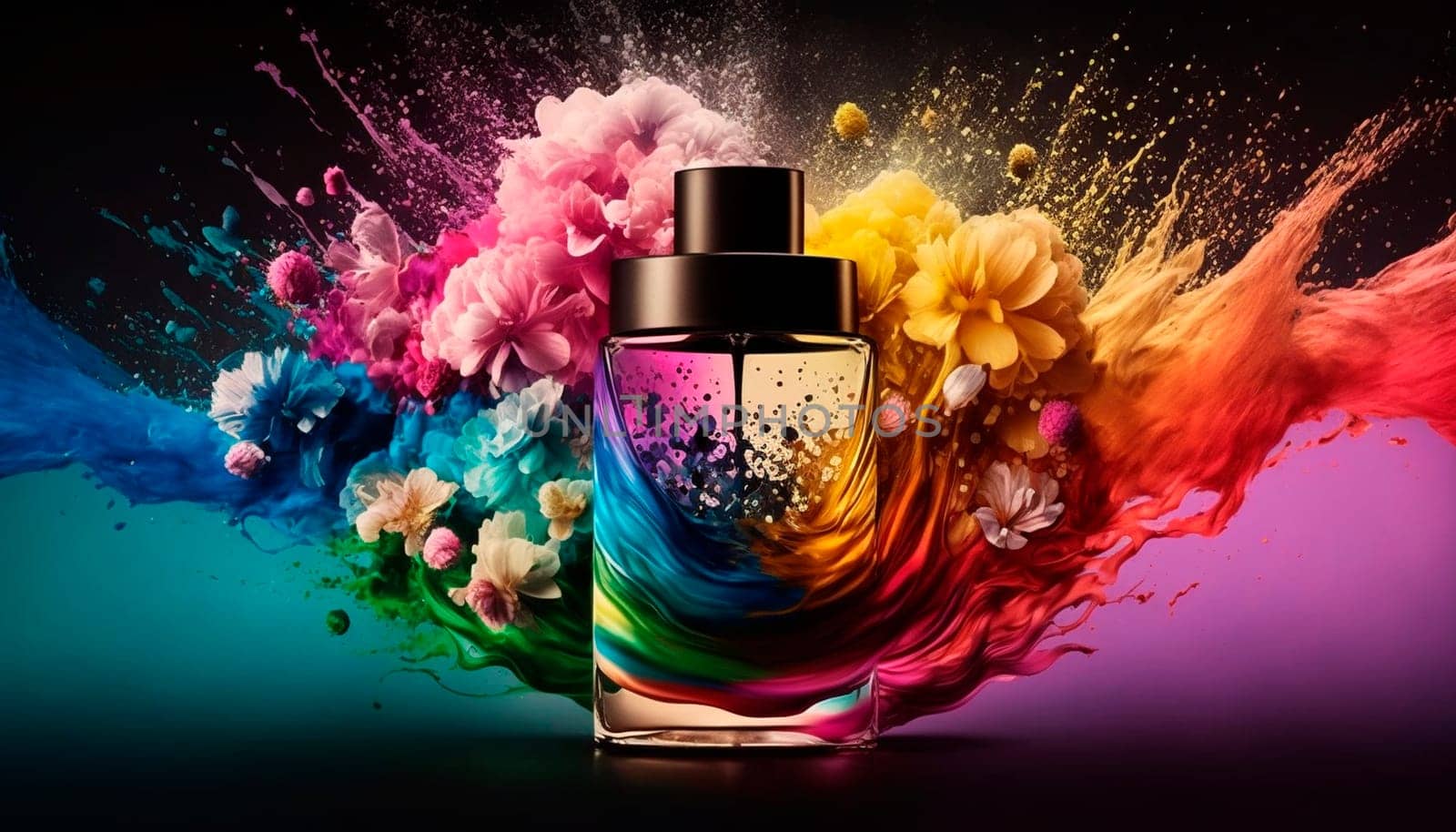 Perfume with floral aroma burst. Generative AI,