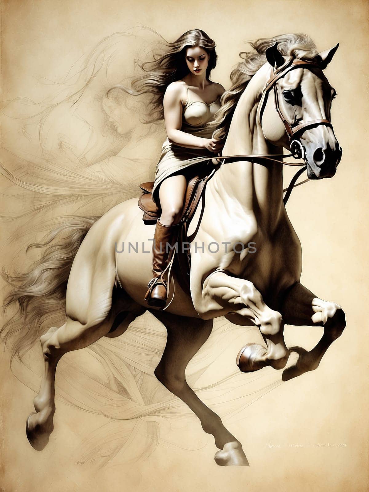 Drawn girl on a horse by applesstock