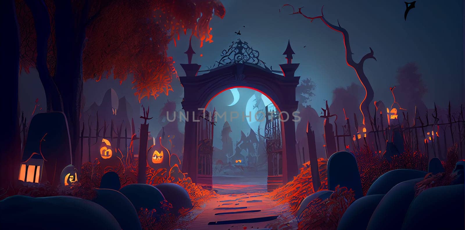 Halloween gloomy night background. Generative AI, by mila1784
