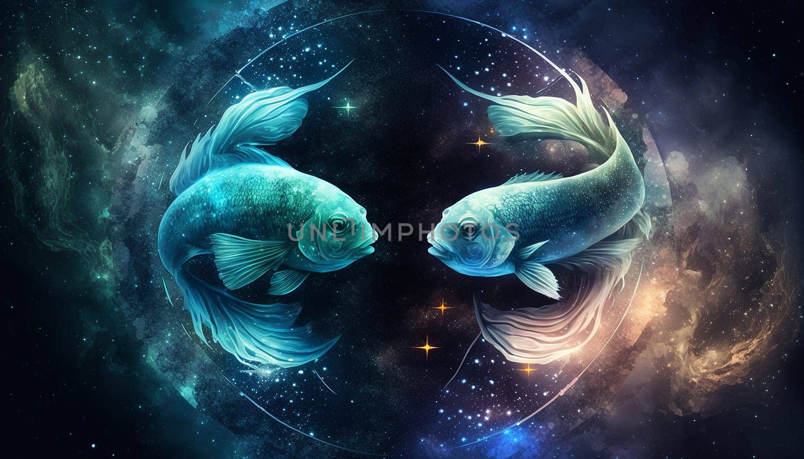 fish zodiac sign on space background. Generative AI,