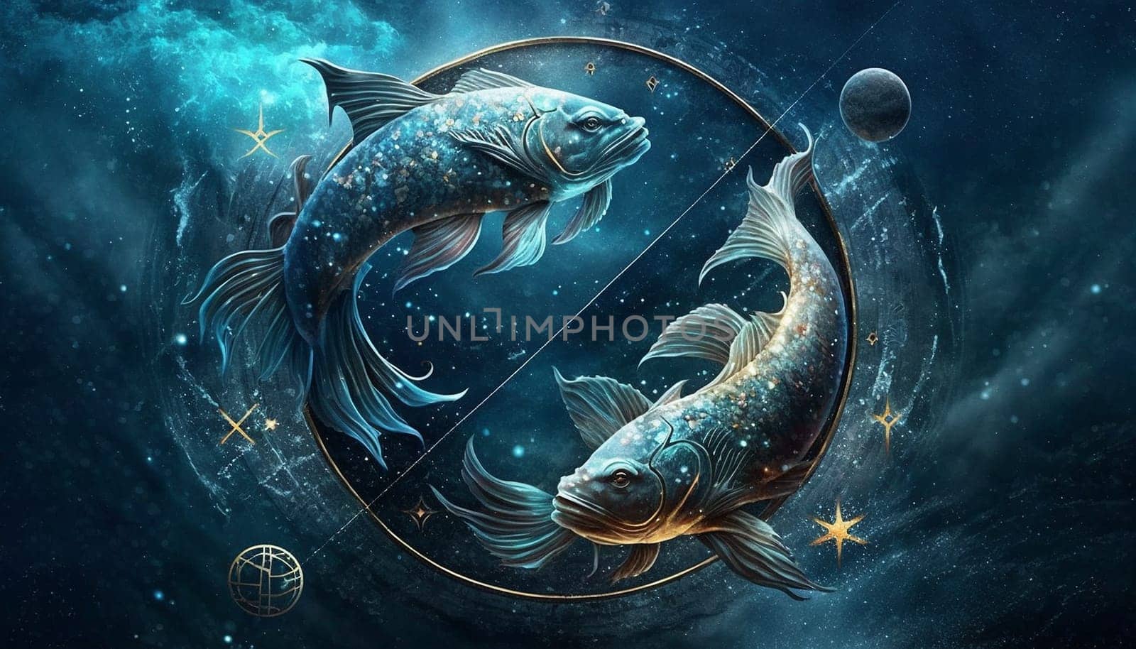 fish zodiac sign on space background. Generative AI,