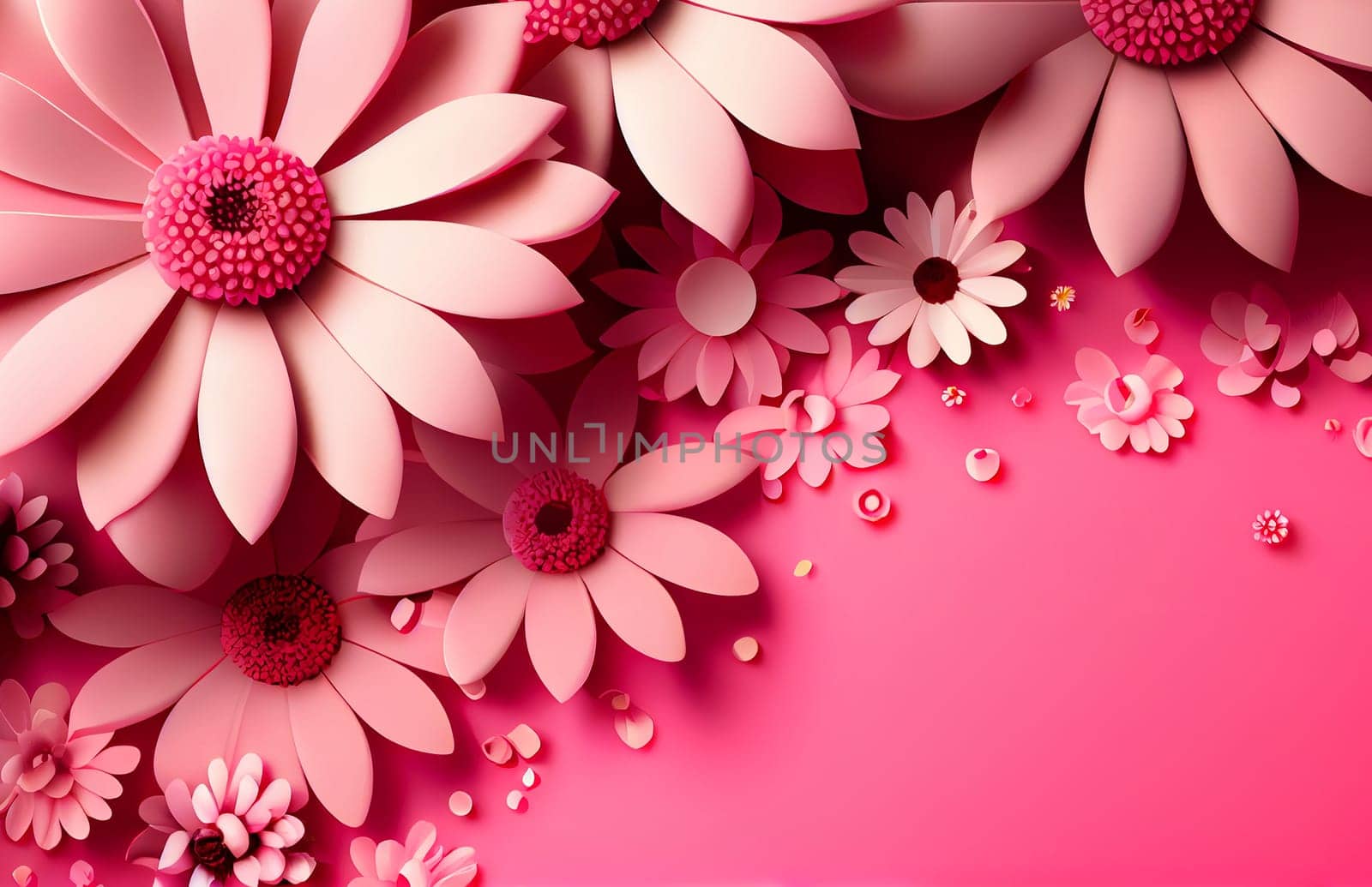 Pink flowers on a pink background. Generative AI, by mila1784