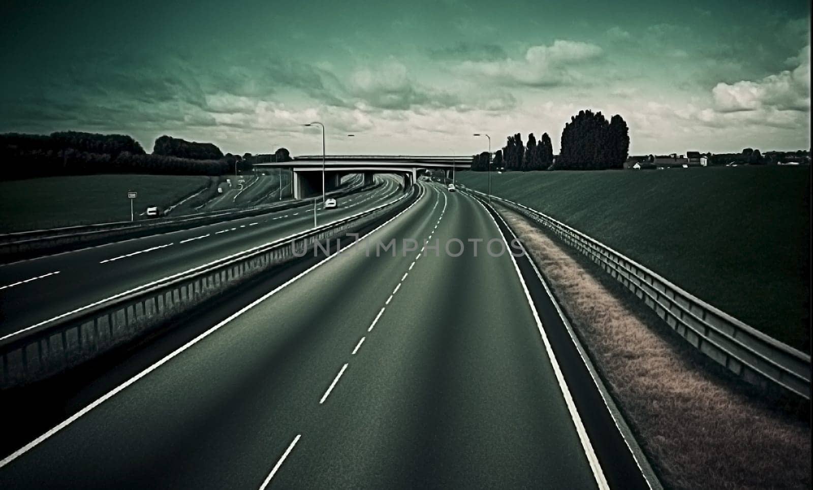 cars drive along the road on the autobahn highway. Generative AI,