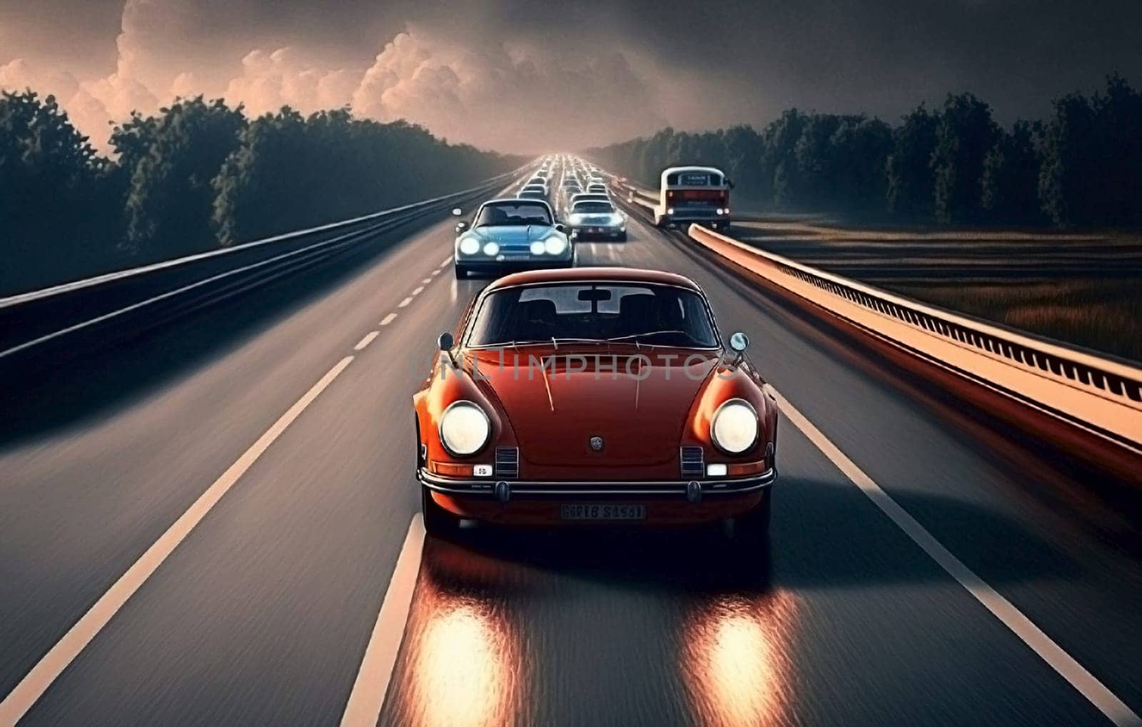 cars drive along the road on the autobahn highway. Generative AI, by mila1784