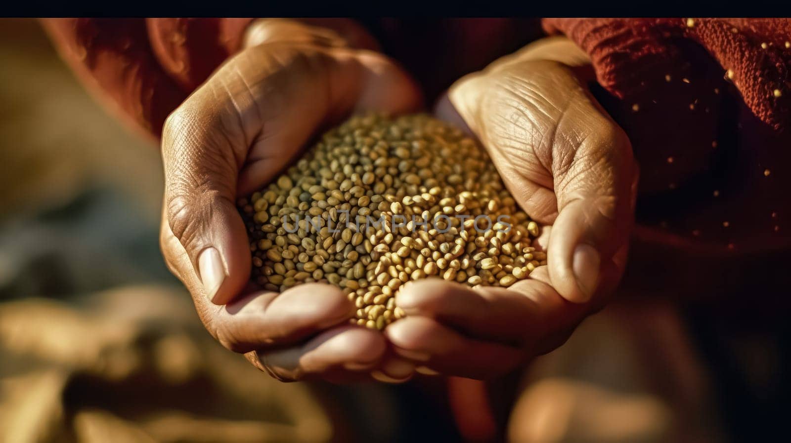 Hands of cultivation, A farmer proudly holds a handful of soybeans, embodying dedication to sustainable agriculture and plant based nutrition.