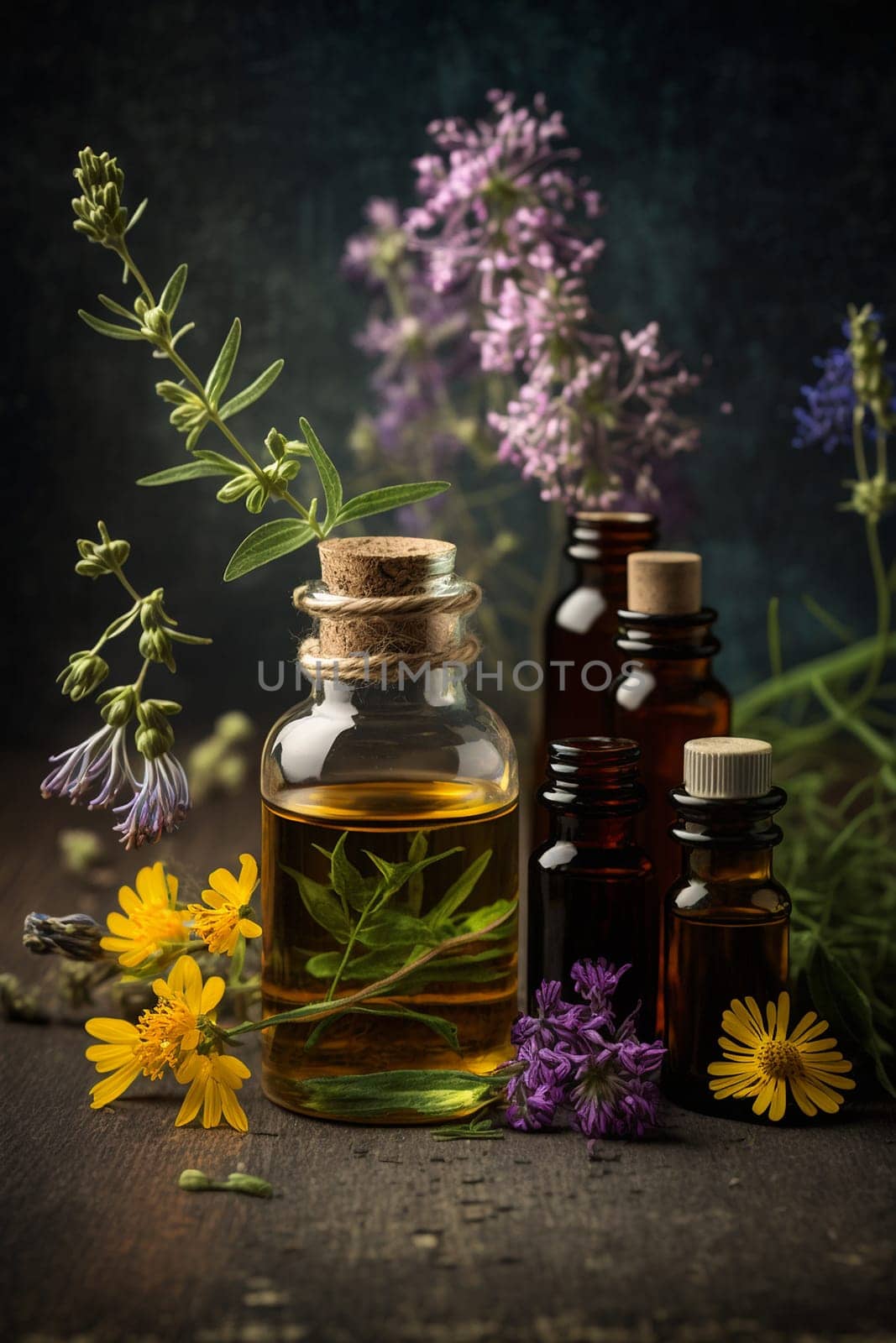 essential oil spa herbs and flowers. Generative AI, by mila1784