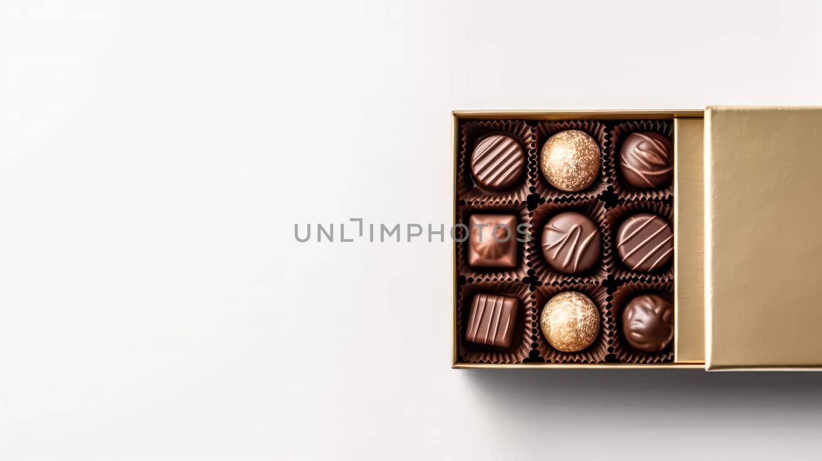 Sweet indulgence, A delightful box of chocolates, elegantly placed against a pristine white background. Temptation captured in a snapshot.