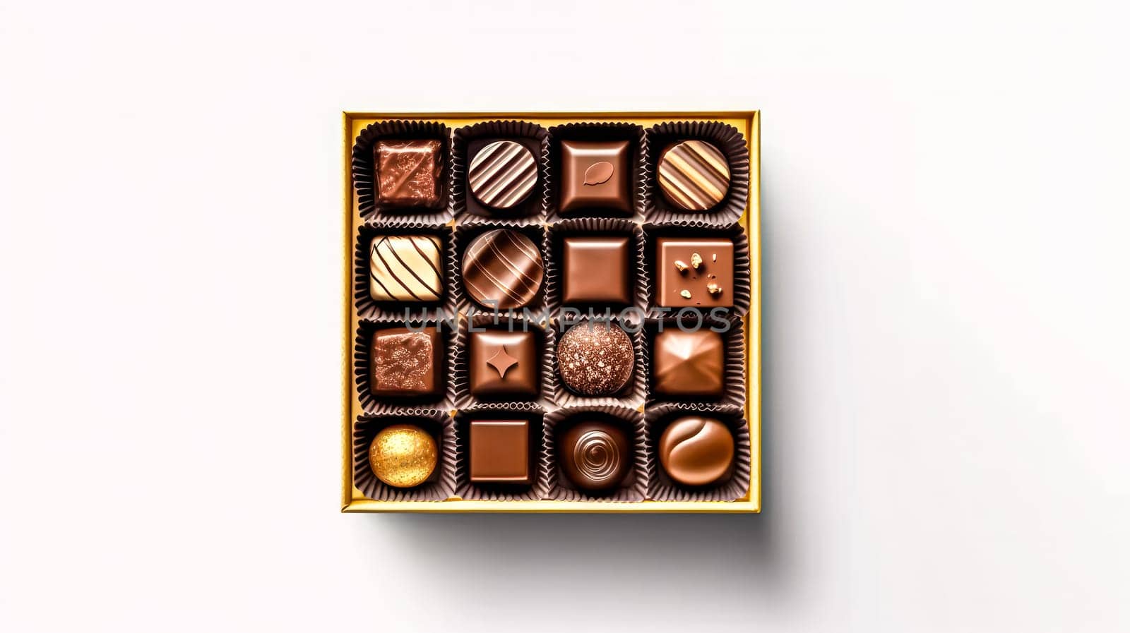 Sweet indulgence, A delightful box of chocolates, elegantly placed against a pristine white background. Temptation captured in a snapshot.