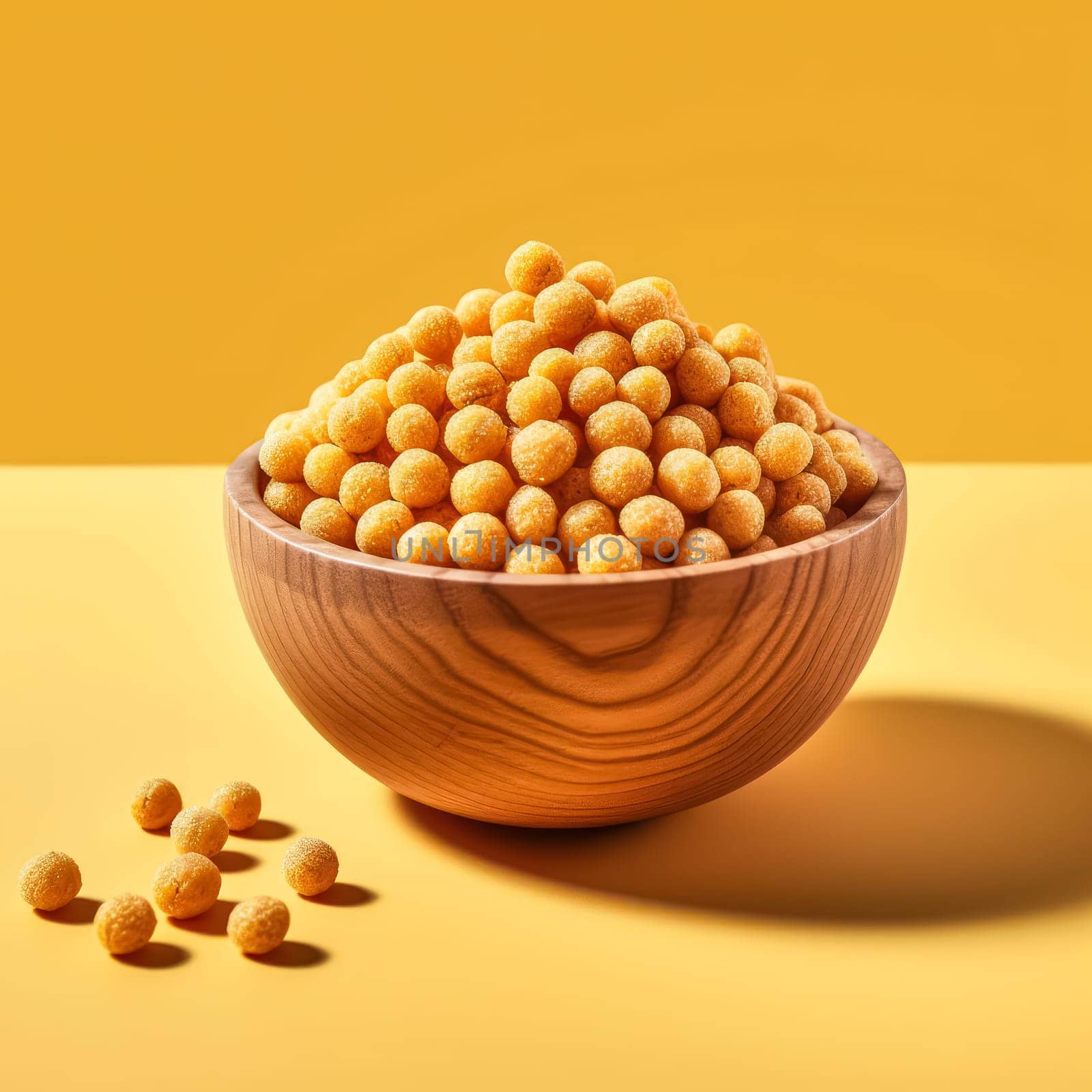 Vibrant and delicious, corn balls pop on a colorful backdrop a cheerful portrayal of breakfast cereal delights
