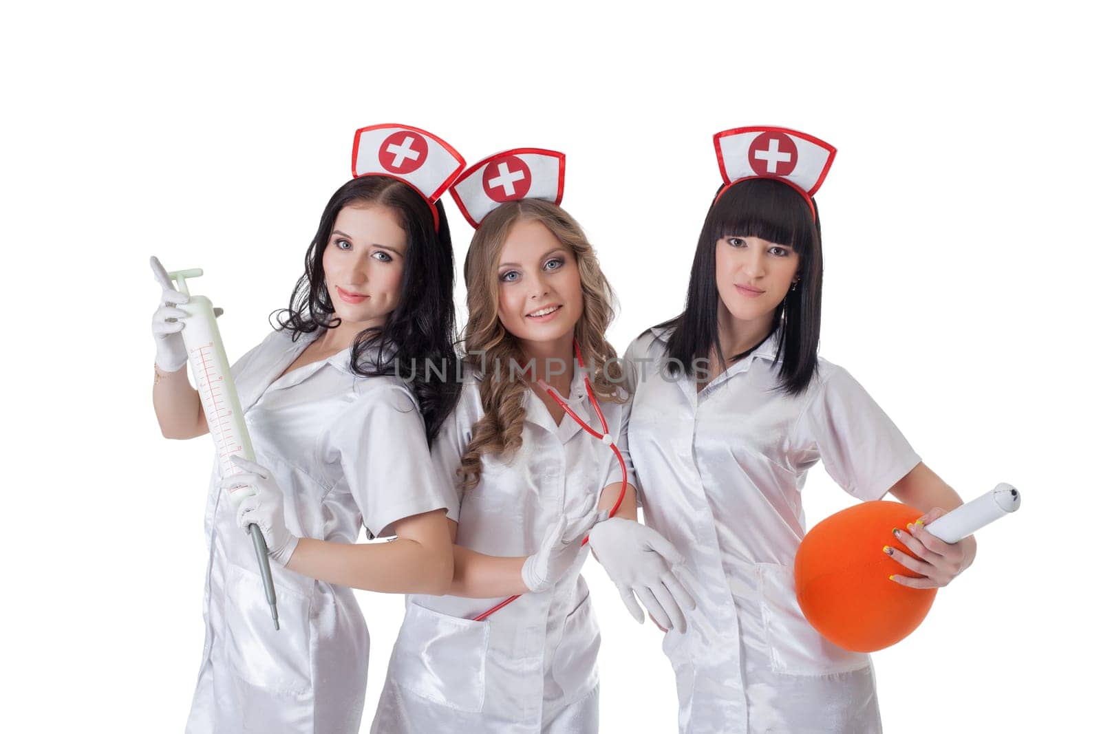 Beautiful young women dressed costumes of nurses