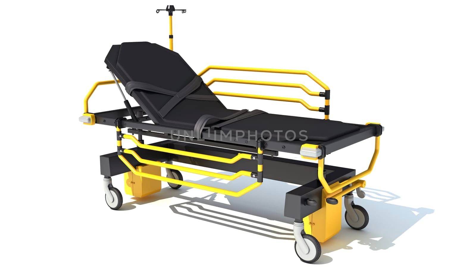 Stretcher Trolley medical equipment 3D rendering model on white background