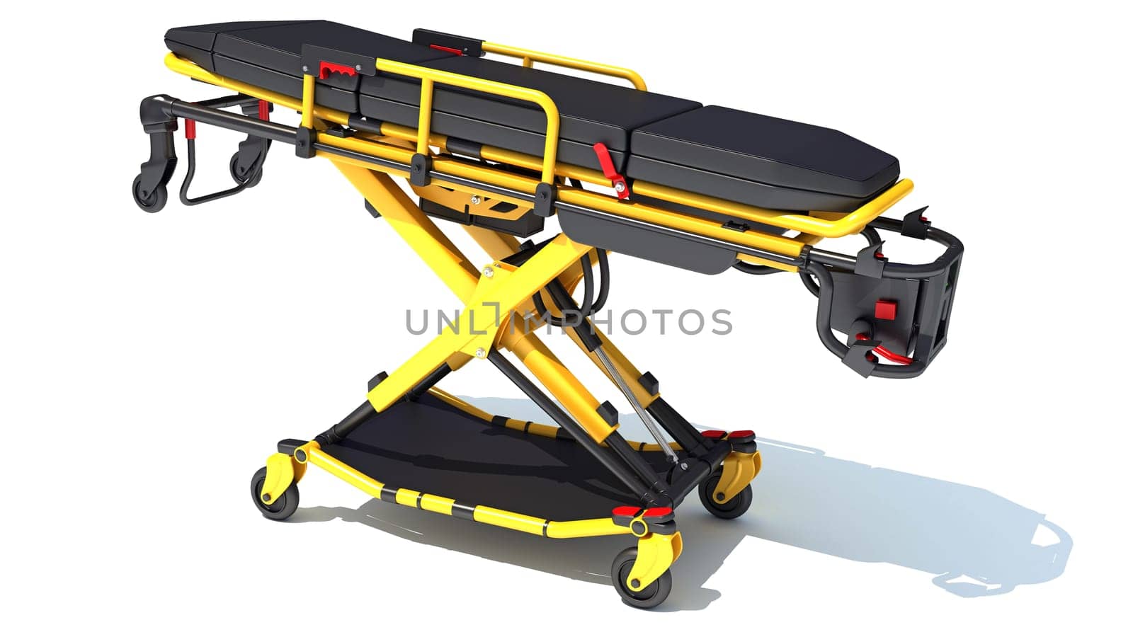 Stretcher Trolley medical equipment 3D rendering model on white background