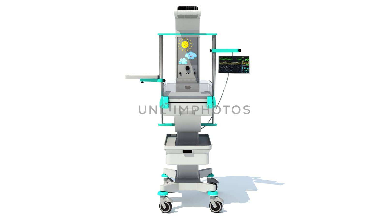 Anesthesia Respiratory Workstation Trolley medical equipment 3D rendering on white background by 3DHorse